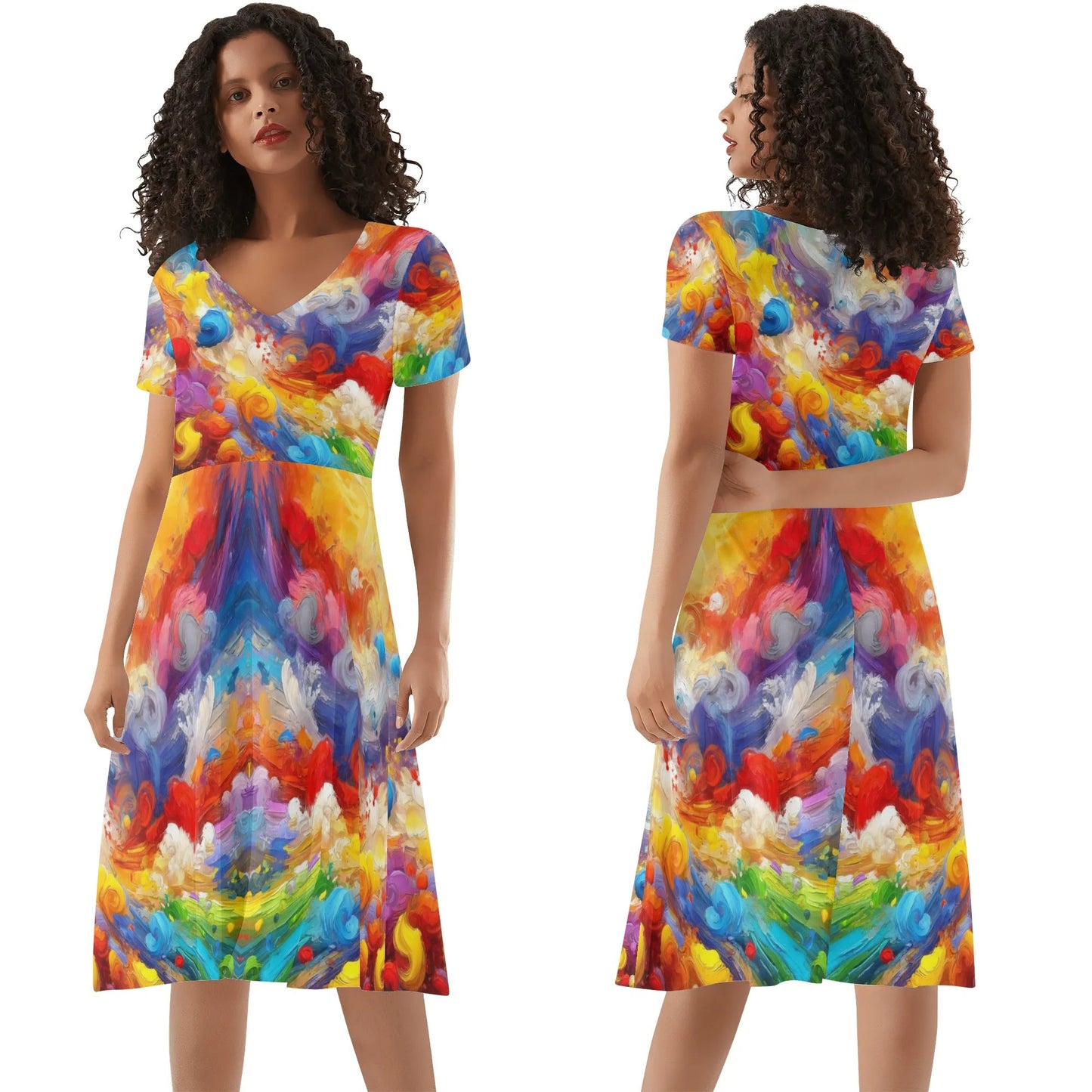 Womens Ruffle Trim Hem Summer Dress, "Multi-Color Abstract Prints"