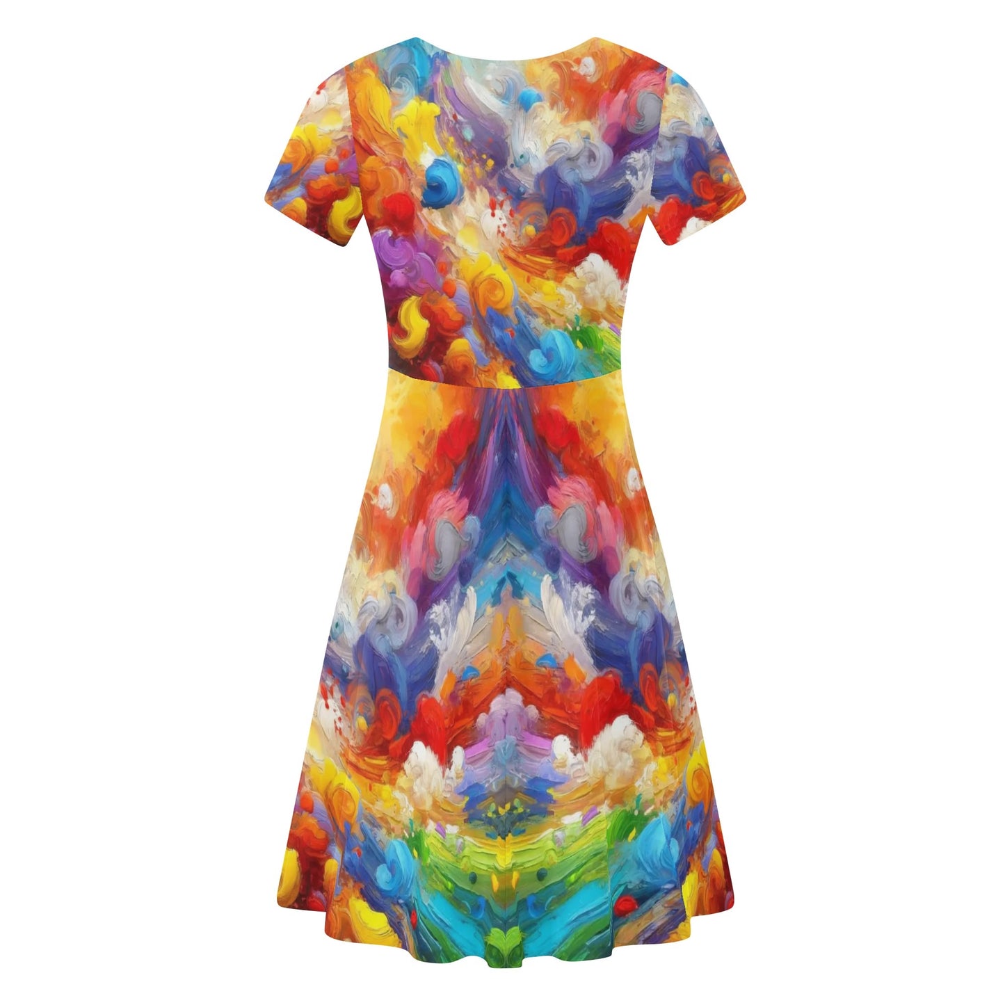 Womens Ruffle Trim Hem Summer Dress, "Multi-Color Abstract Prints"