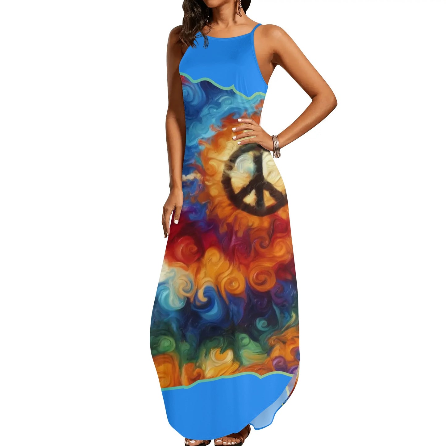 Womens Elegant Sleeveless Evening Dress "Peace Print"