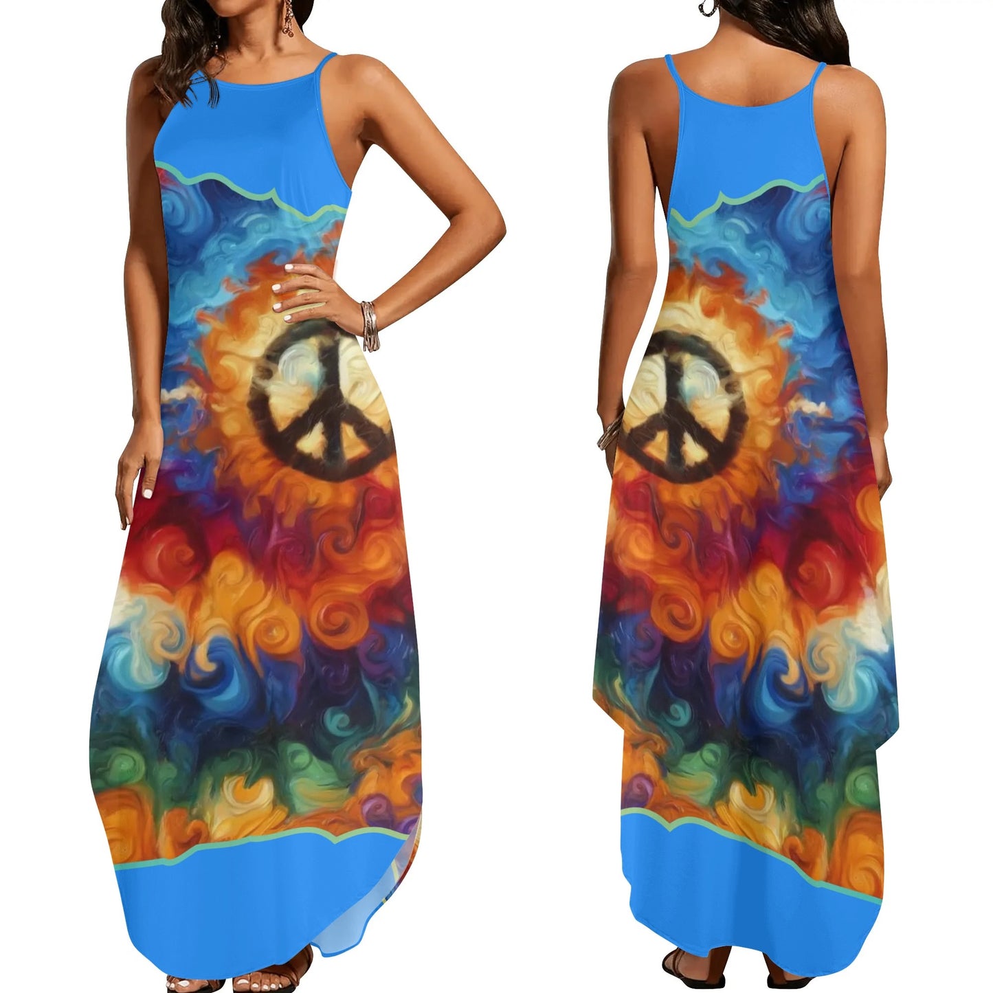 Womens Elegant Sleeveless Evening Dress "Peace Print"