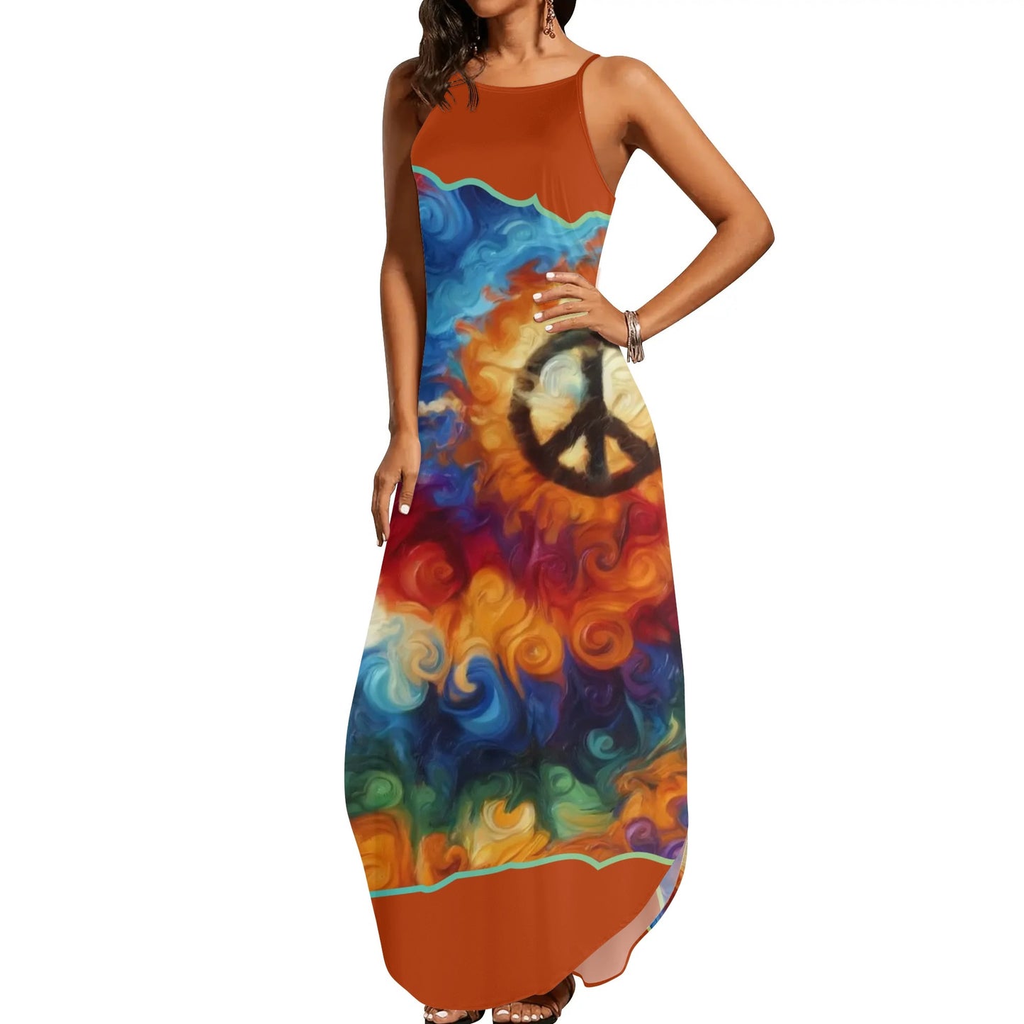 Womens Elegant Sleeveless Evening Dress "Peace Print"