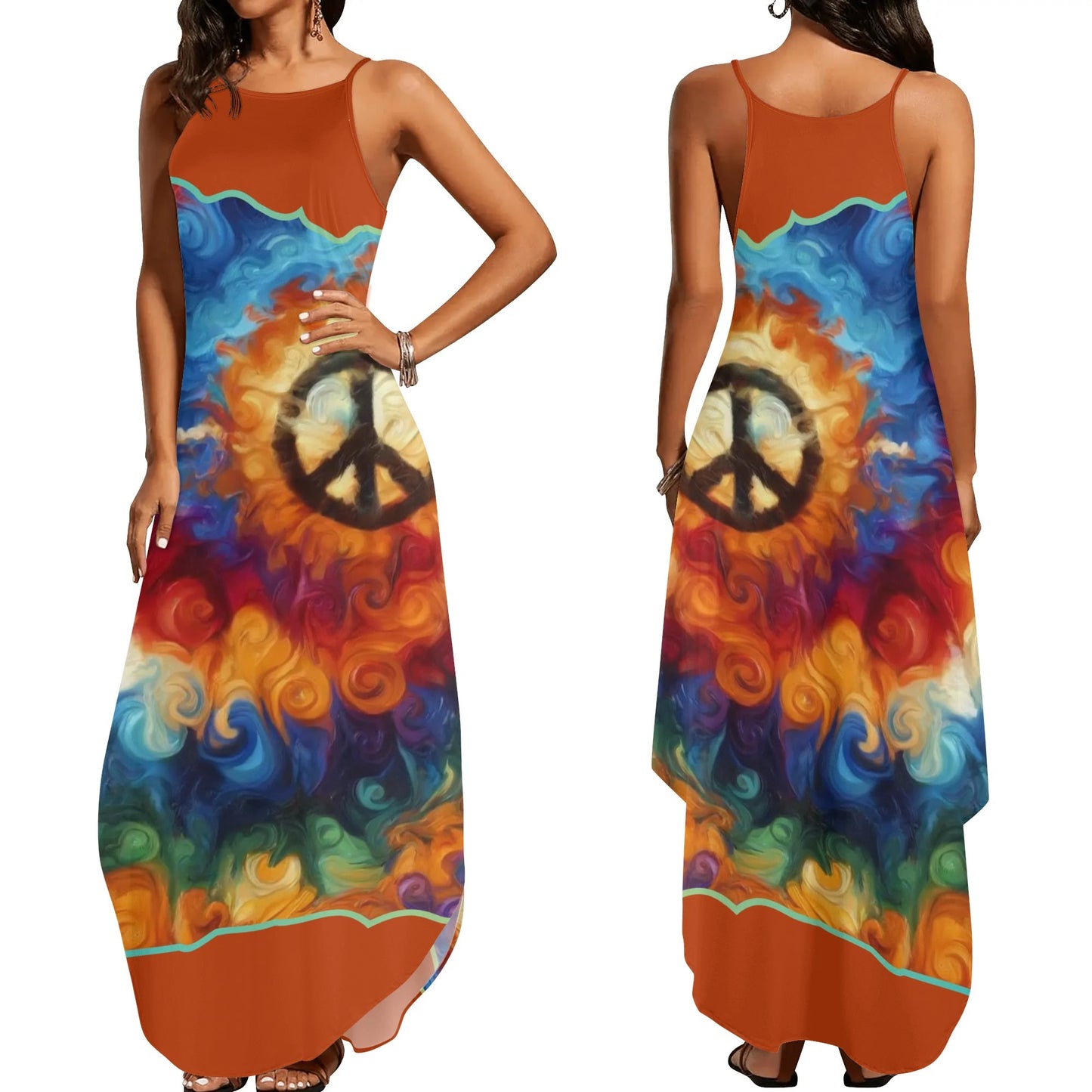 Womens Elegant Sleeveless Evening Dress "Peace Print"