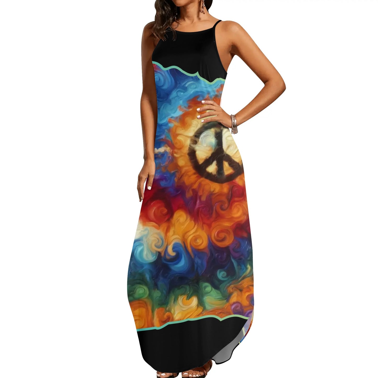 Womens Elegant Sleeveless Evening Dress "Peace Print"