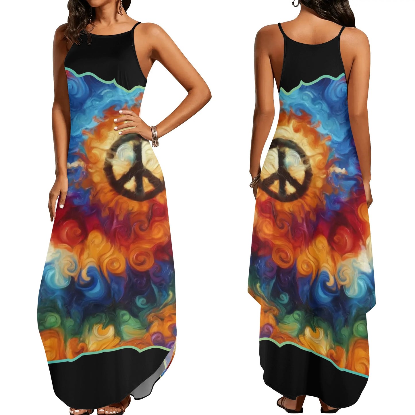 Womens Elegant Sleeveless Evening Dress "Peace Print"