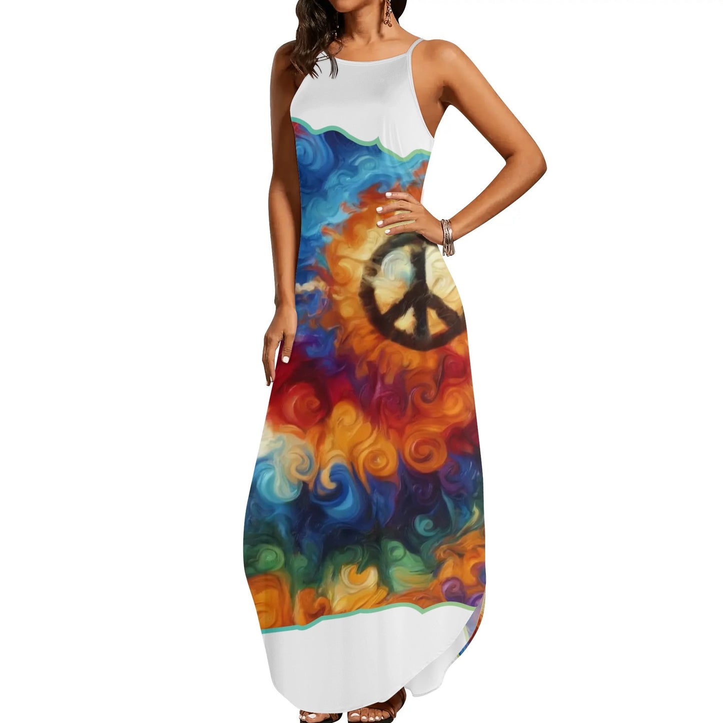 Womens Elegant Sleeveless Evening Dress "Peace Print"