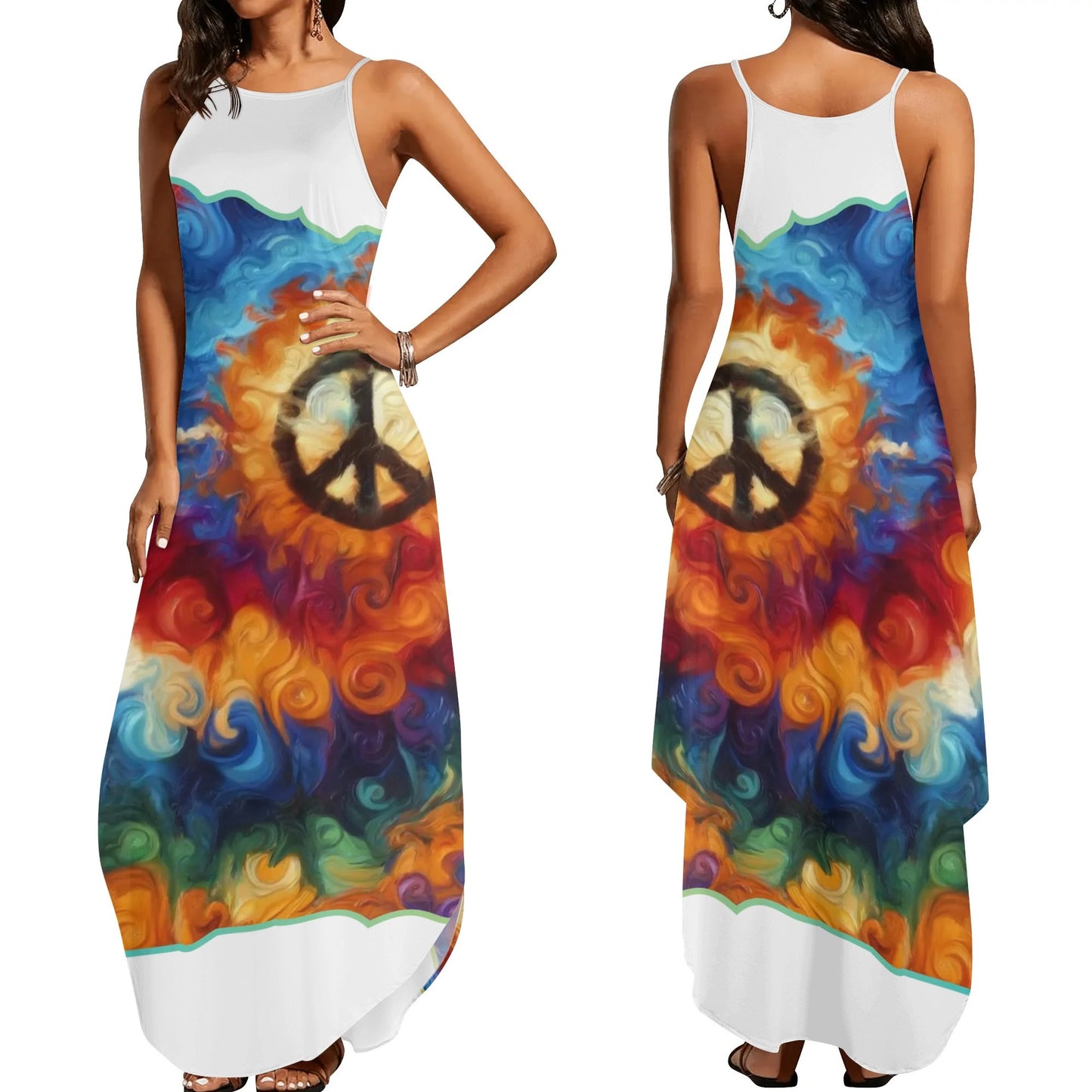 Womens Elegant Sleeveless Evening Dress "Peace Print"