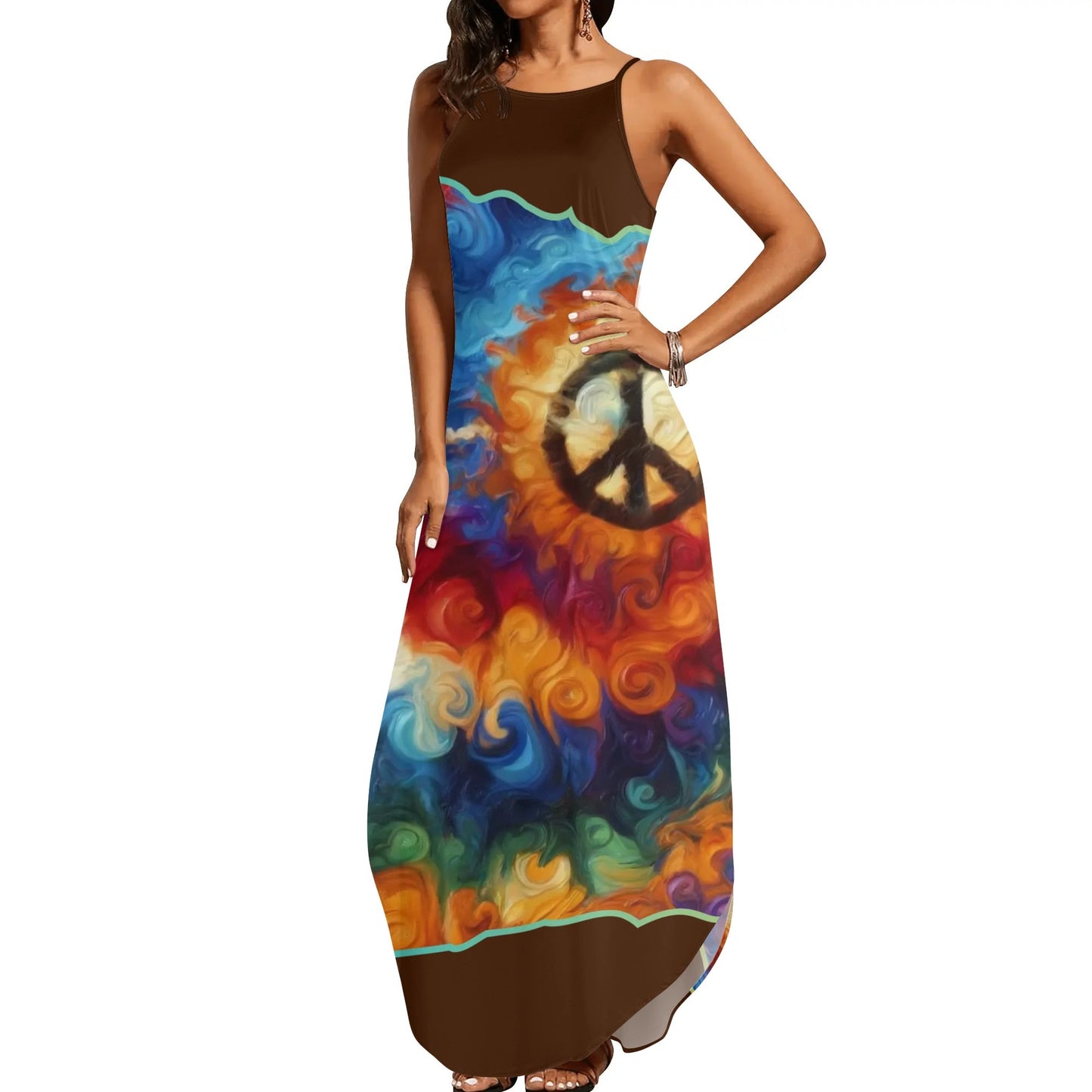 Womens Elegant Sleeveless Evening Dress "Peace Print"