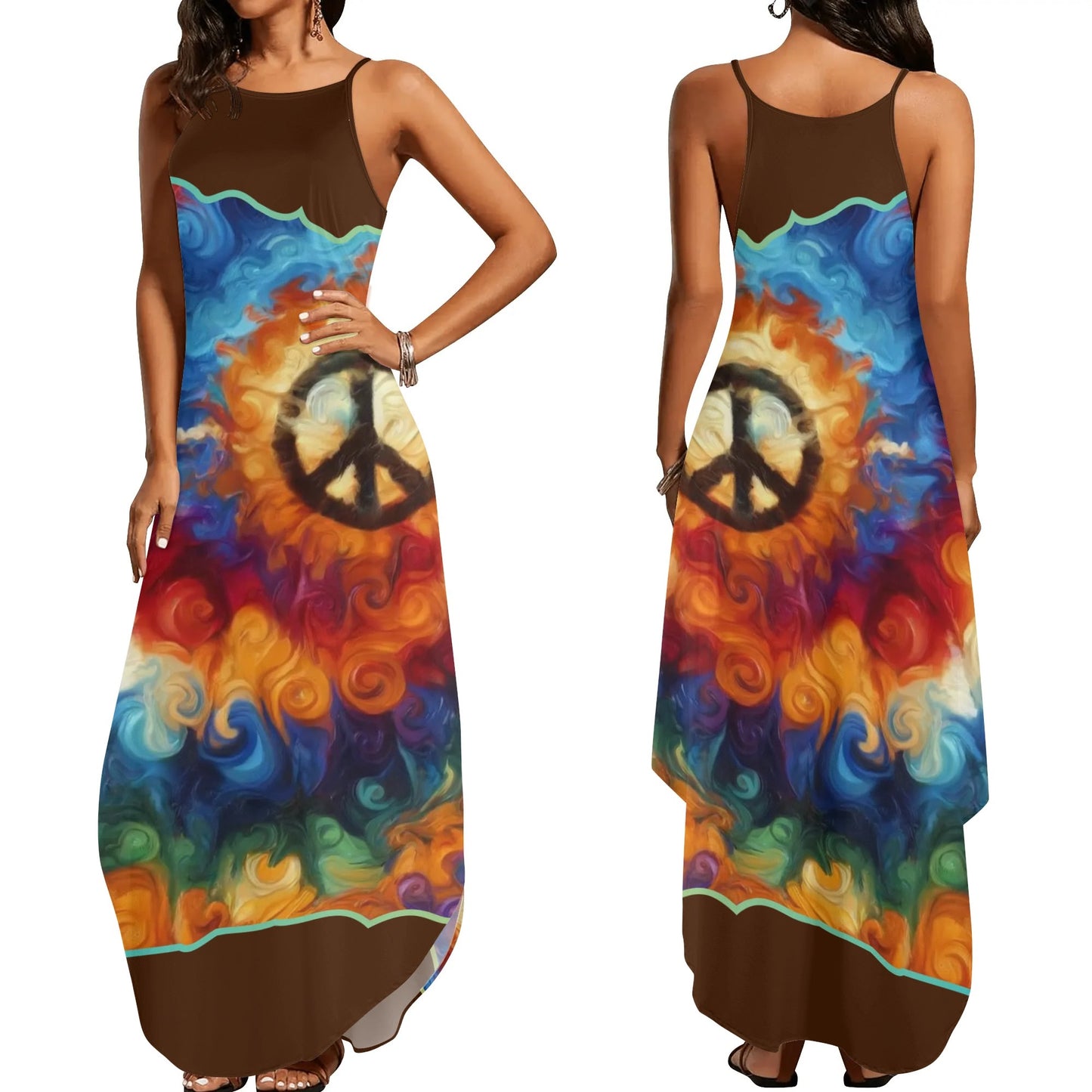 Womens Elegant Sleeveless Evening Dress "Peace Print"