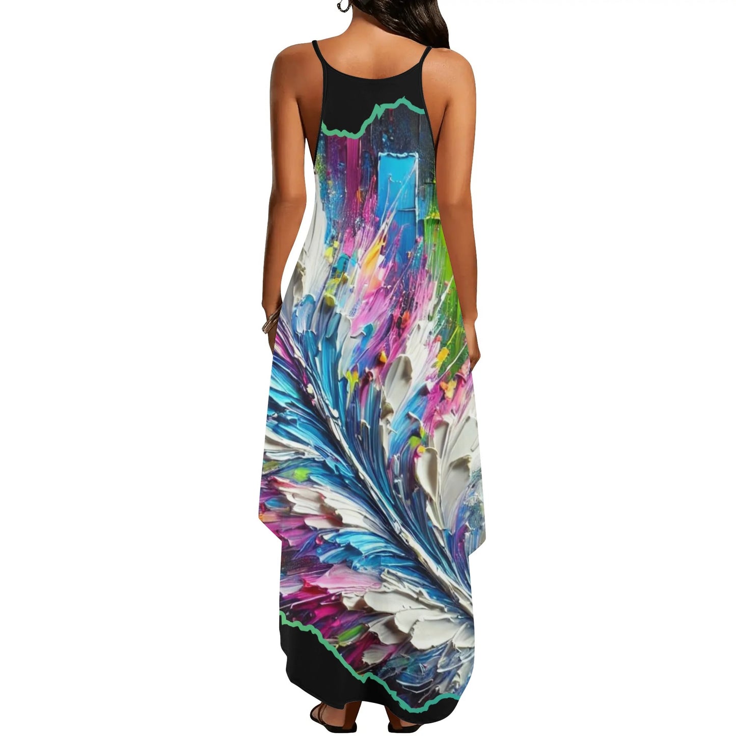 Womens Elegant Sleeveless Evening Dress Abstract Feathers