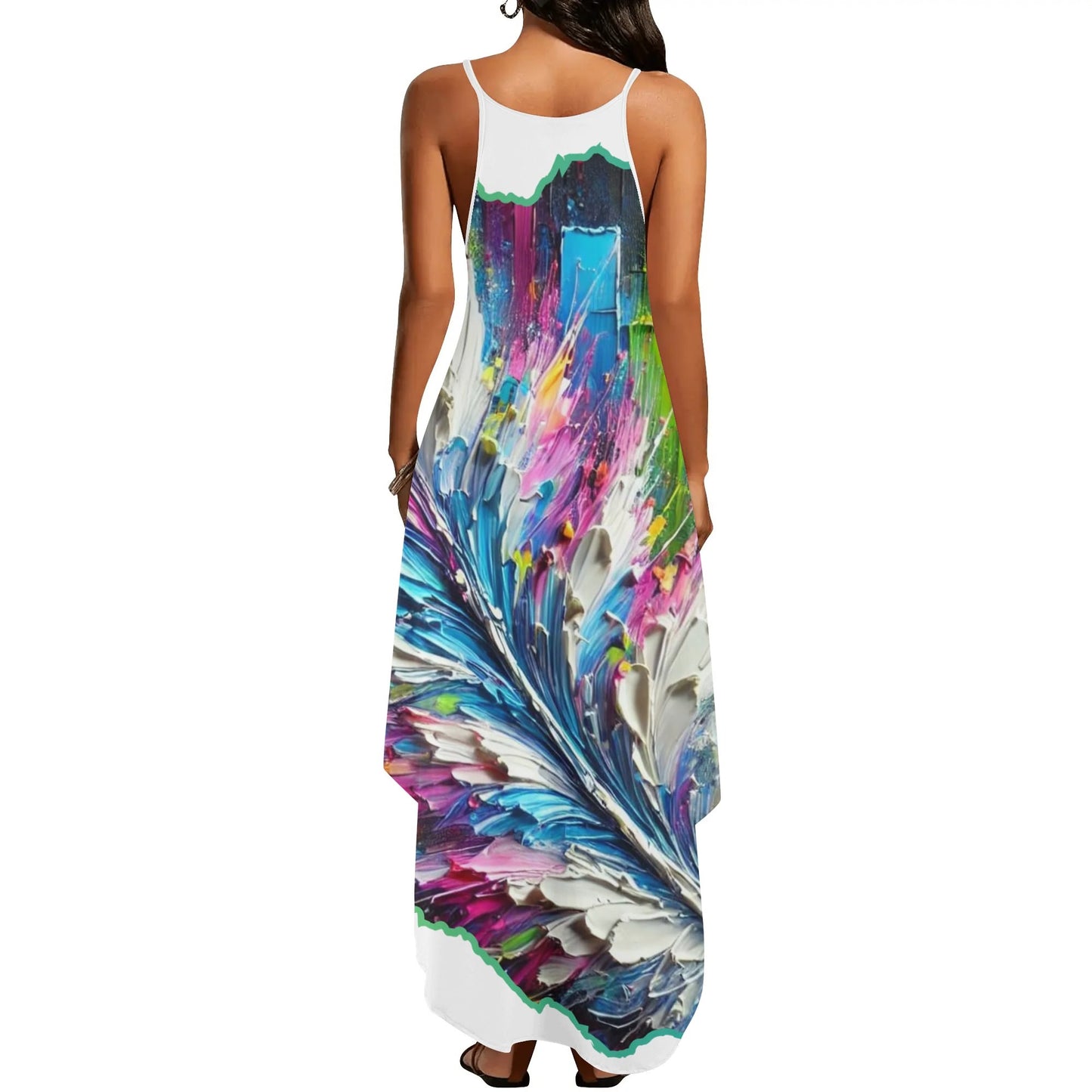 Womens Elegant Sleeveless Evening Dress Abstract Feathers