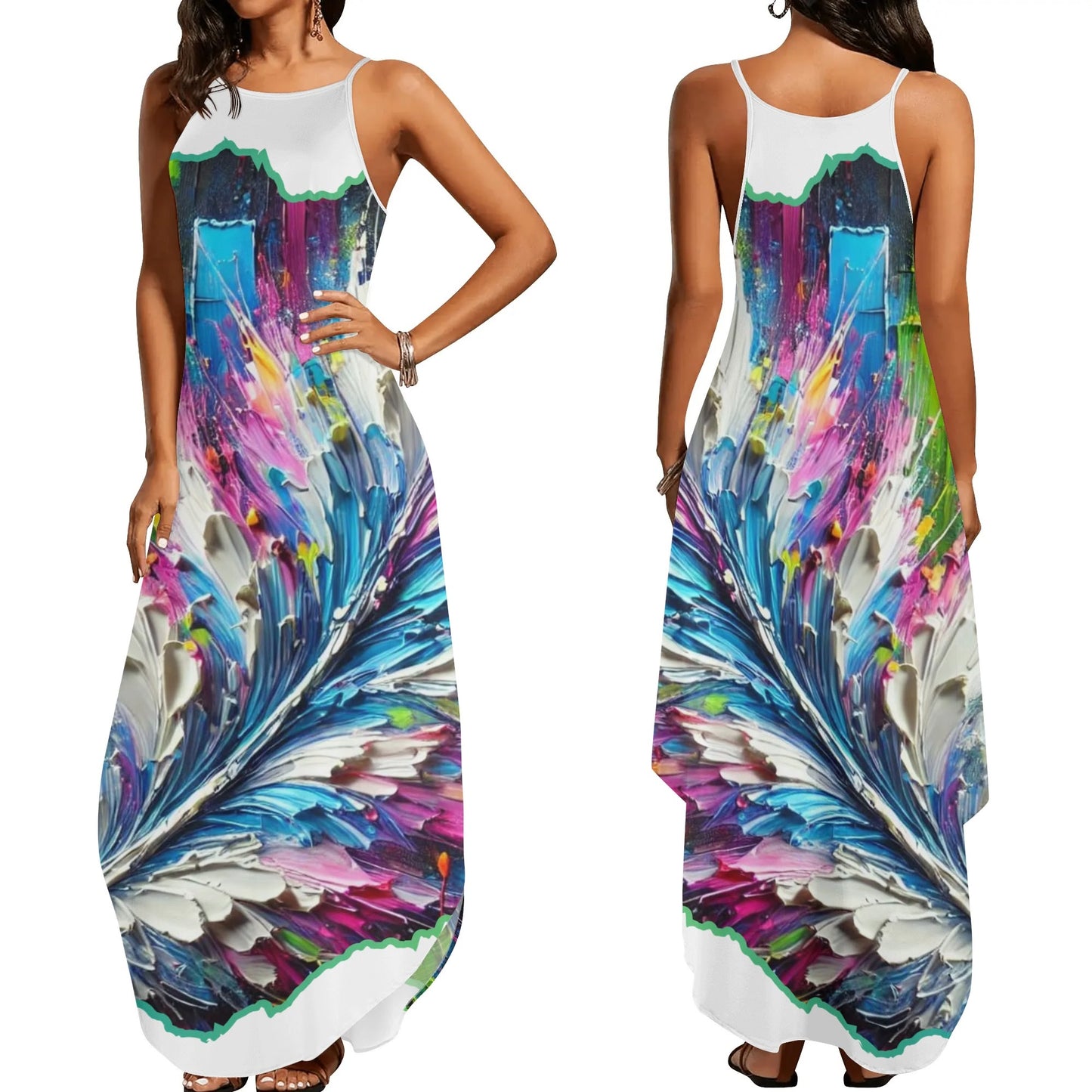 Womens Elegant Sleeveless Evening Dress Abstract Feathers