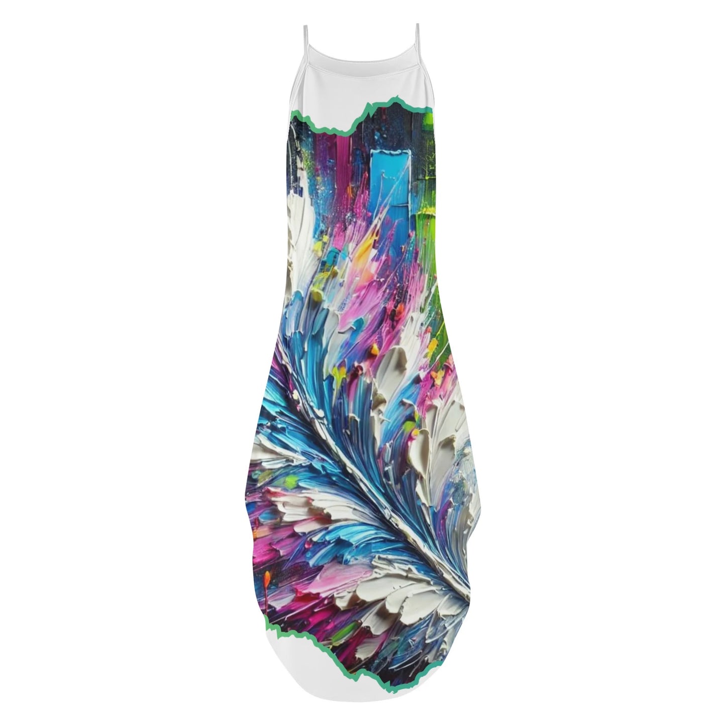 Womens Elegant Sleeveless Evening Dress Abstract Feathers