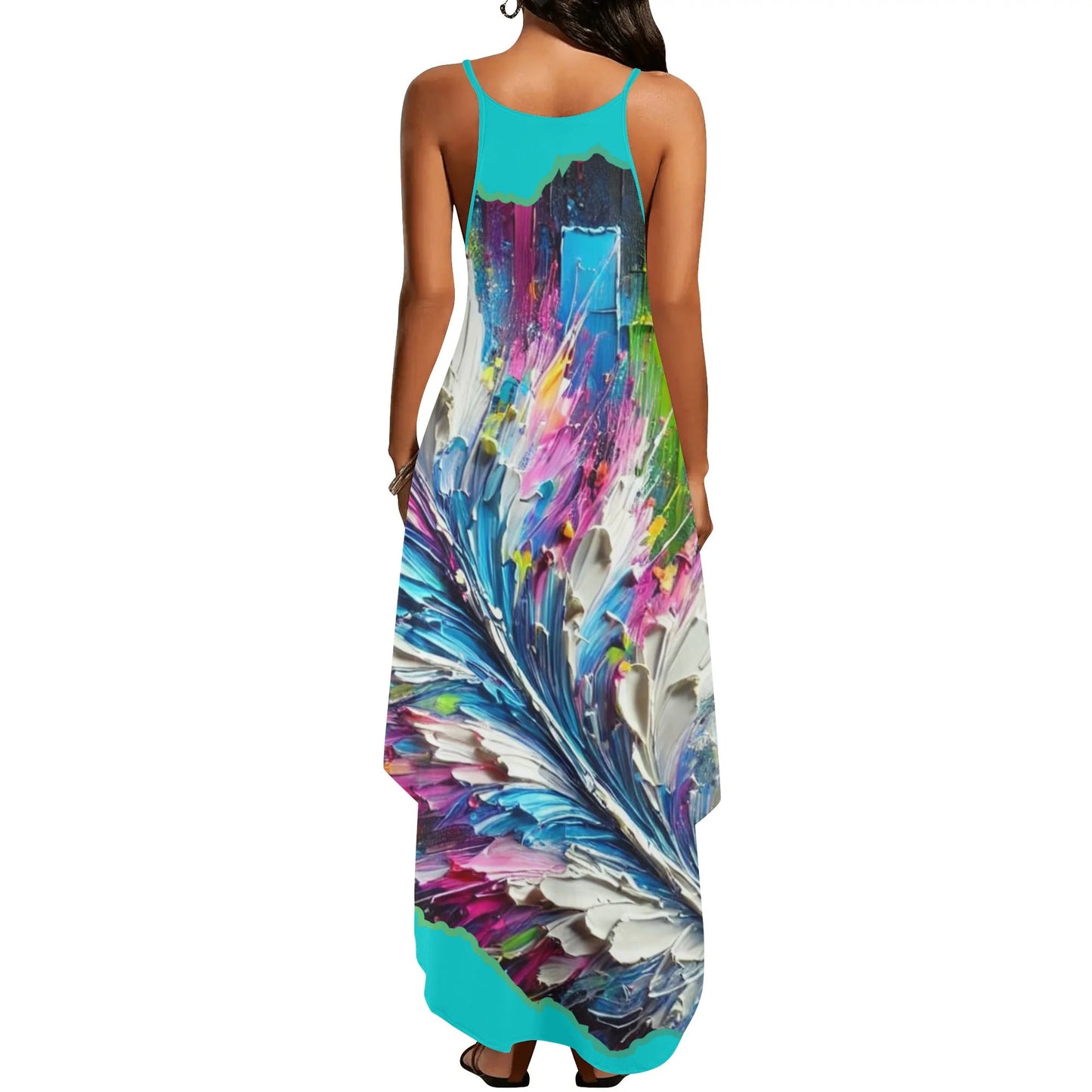 Womens Elegant Sleeveless Evening Dress Abstract Feathers