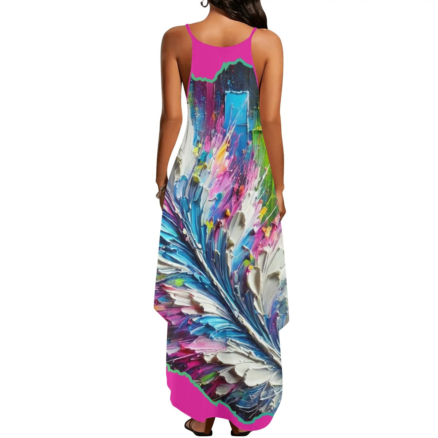 Womens Elegant Sleeveless Evening Dress Abstract Feathers