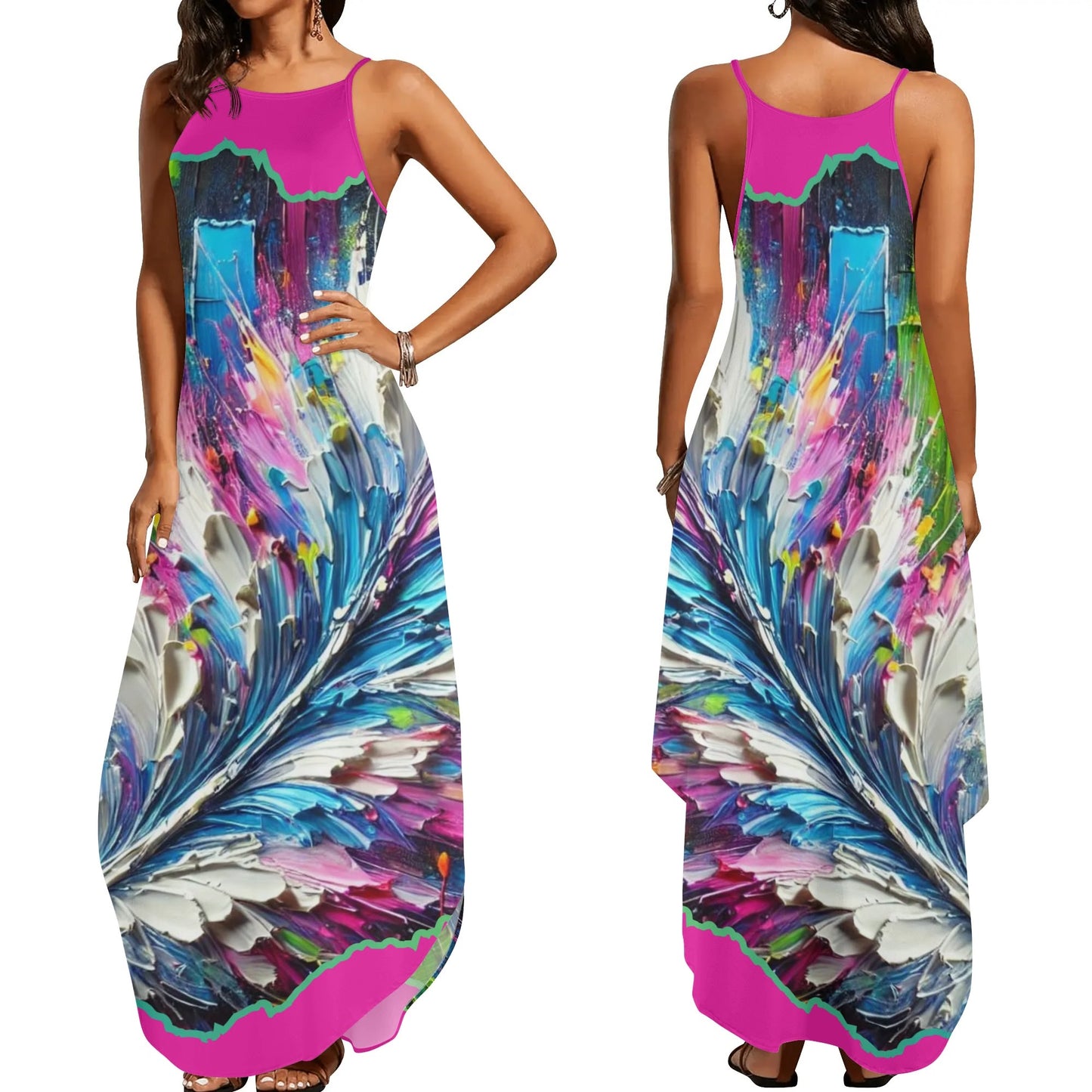 Womens Elegant Sleeveless Evening Dress Abstract Feathers