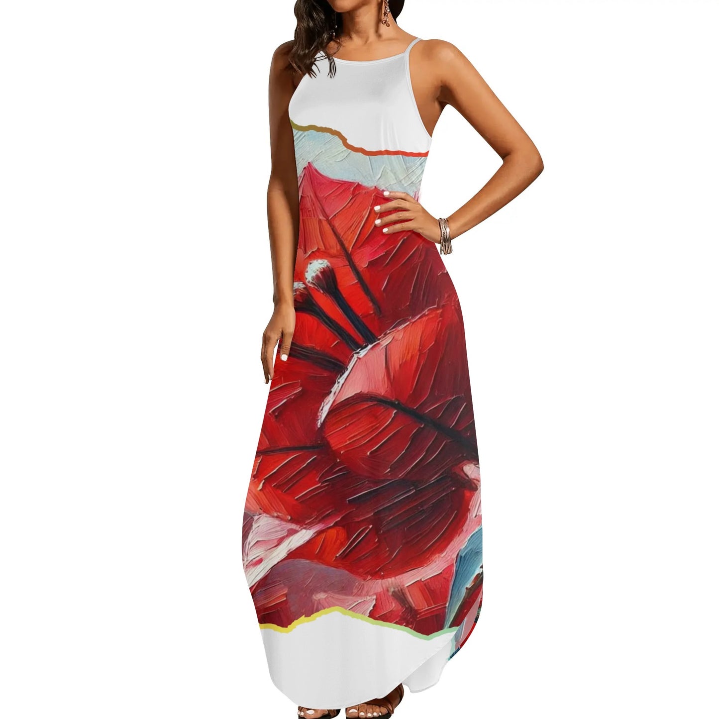 Womens Elegant Sleeveless Evening Dress "Red Flower"