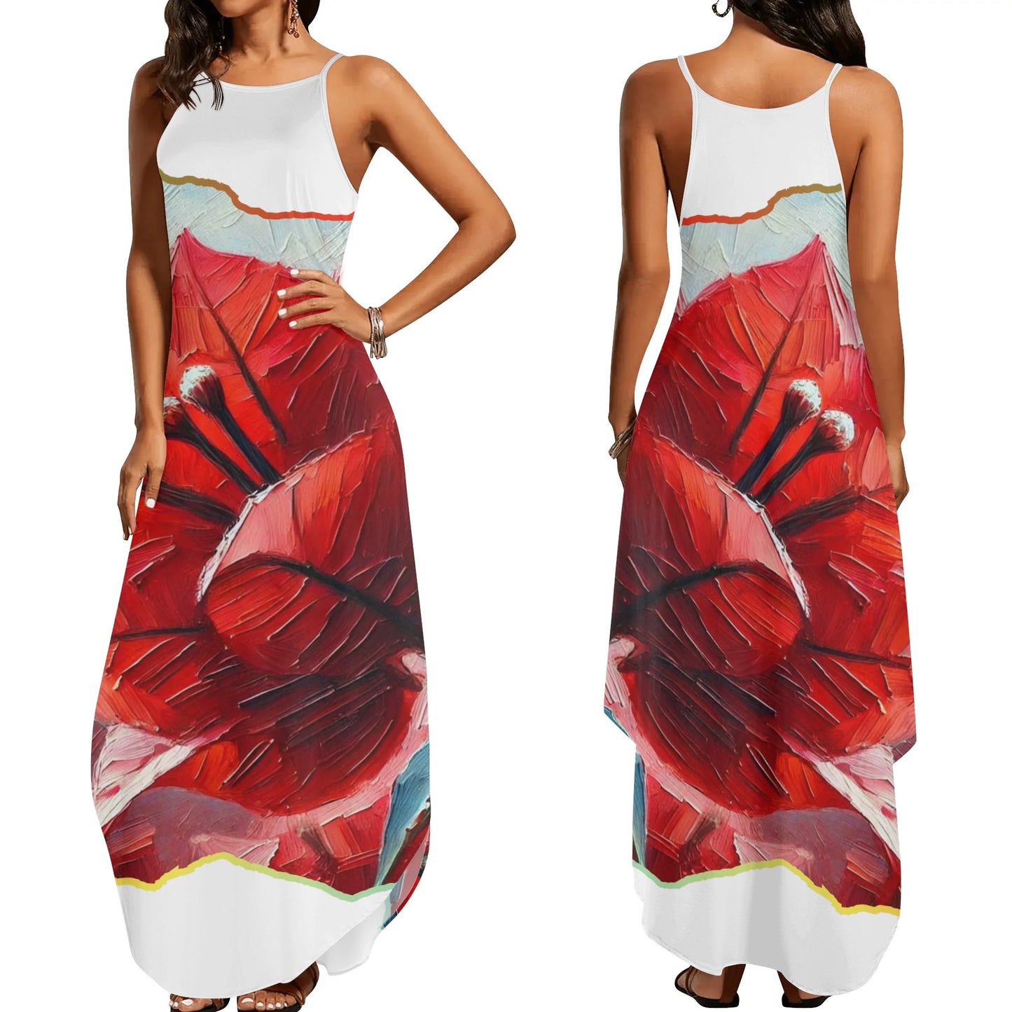 Womens Elegant Sleeveless Evening Dress "Red Flower"