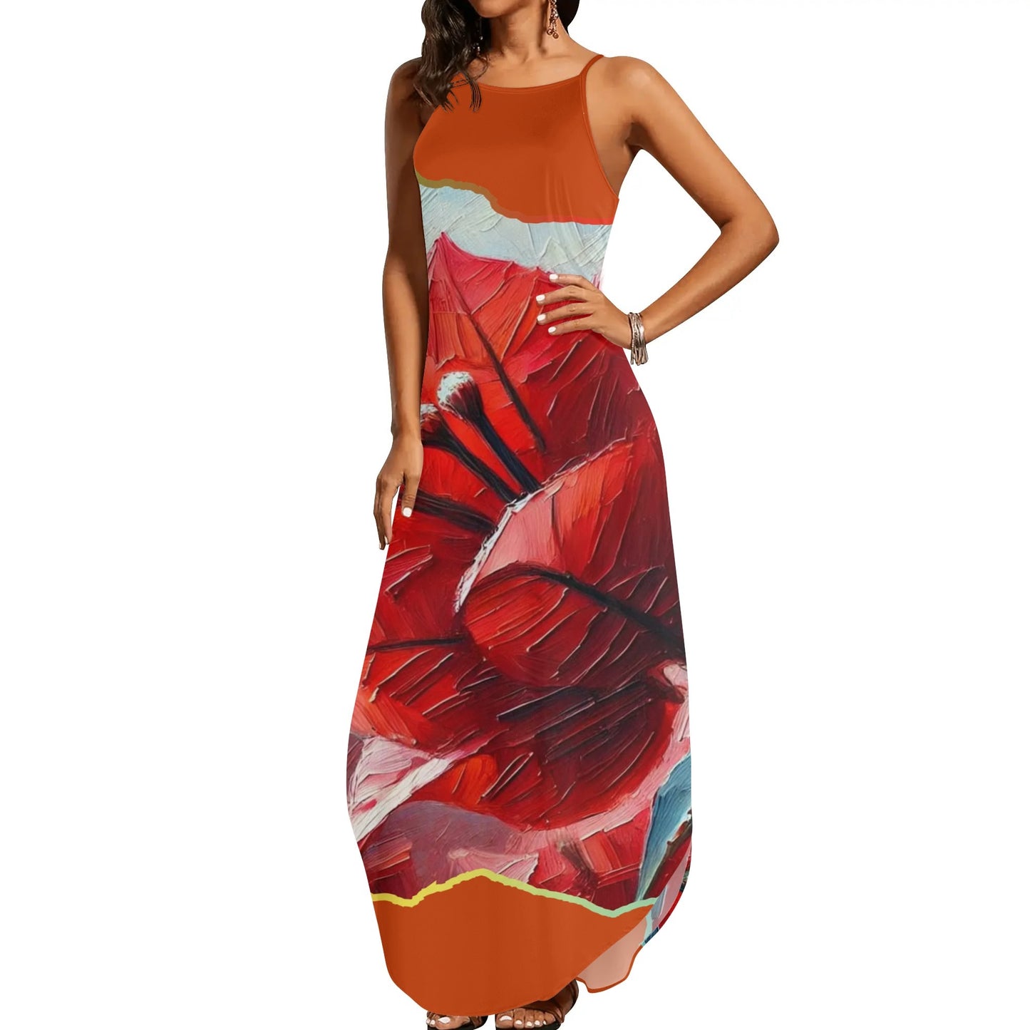 Womens Elegant Sleeveless Evening Dress "Red Flower"