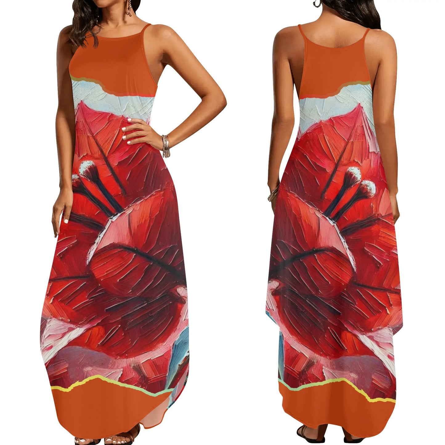 Womens Elegant Sleeveless Evening Dress "Red Flower"