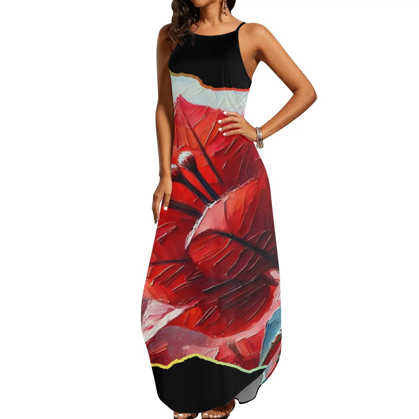 Womens Elegant Sleeveless Evening Dress "Red Flower"