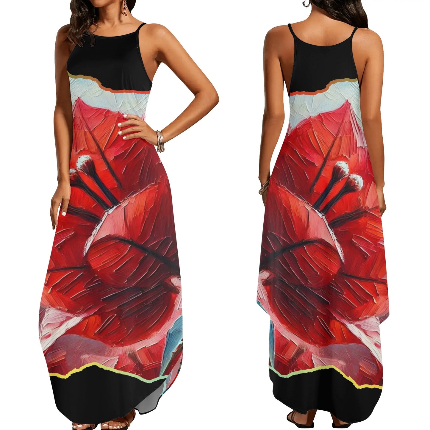 Womens Elegant Sleeveless Evening Dress "Red Flower"