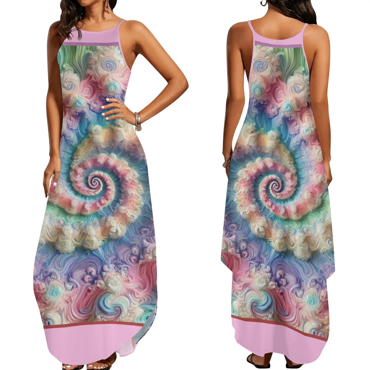 Womens Elegant Sleeveless Evening Dress "Pink Abstract Print"