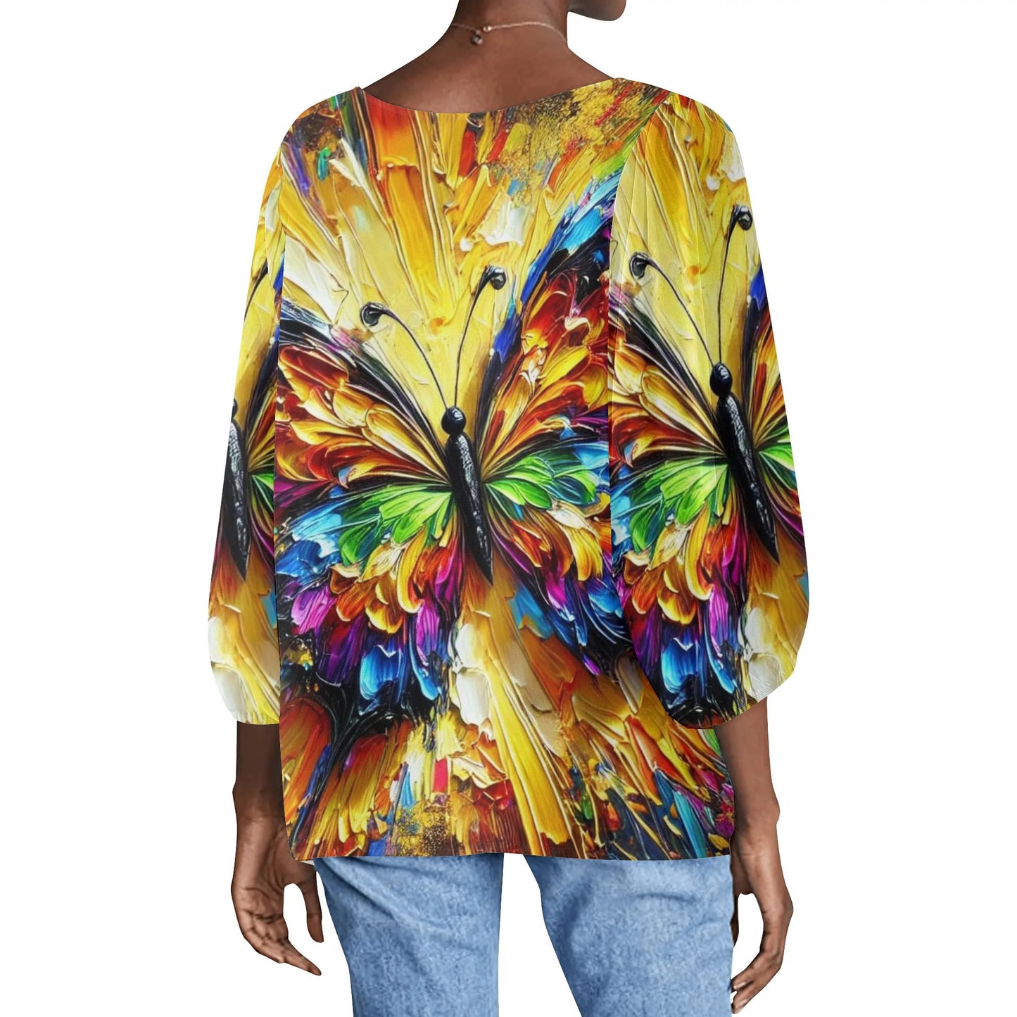 Womens Puffy Long-sleeve Chiffon Blouse The Butterfly