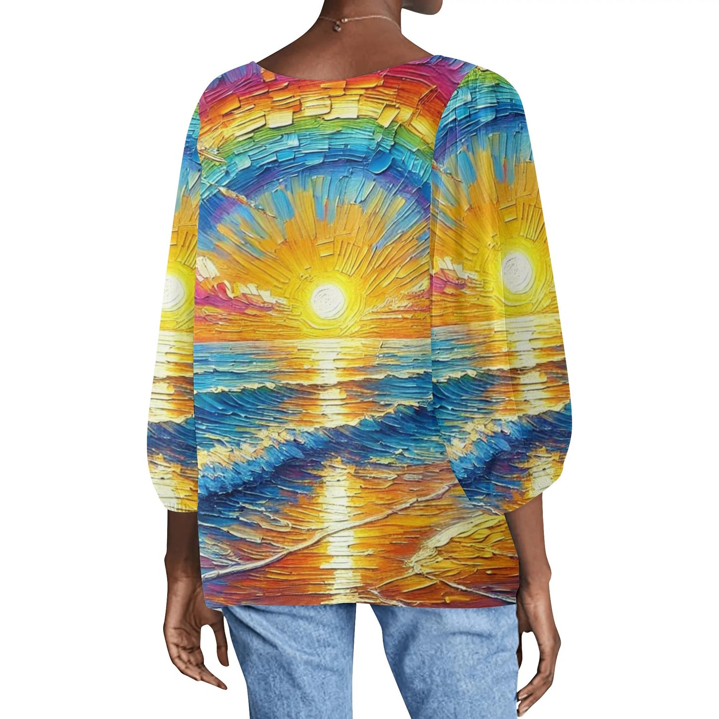 Womens Puffy Long-sleeve Chiffon Blouse Sunny Day