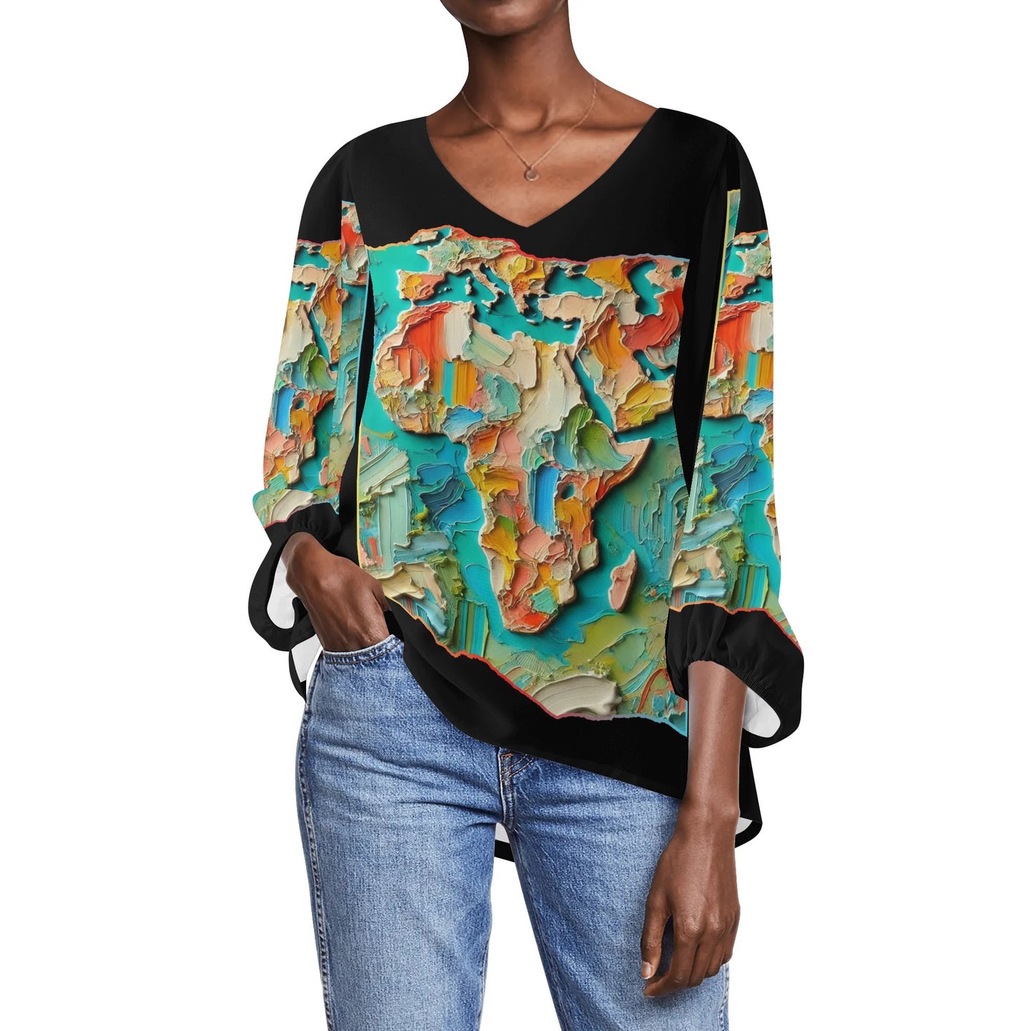 Womens Puffy Long-sleeve Chiffon Blouse Africa