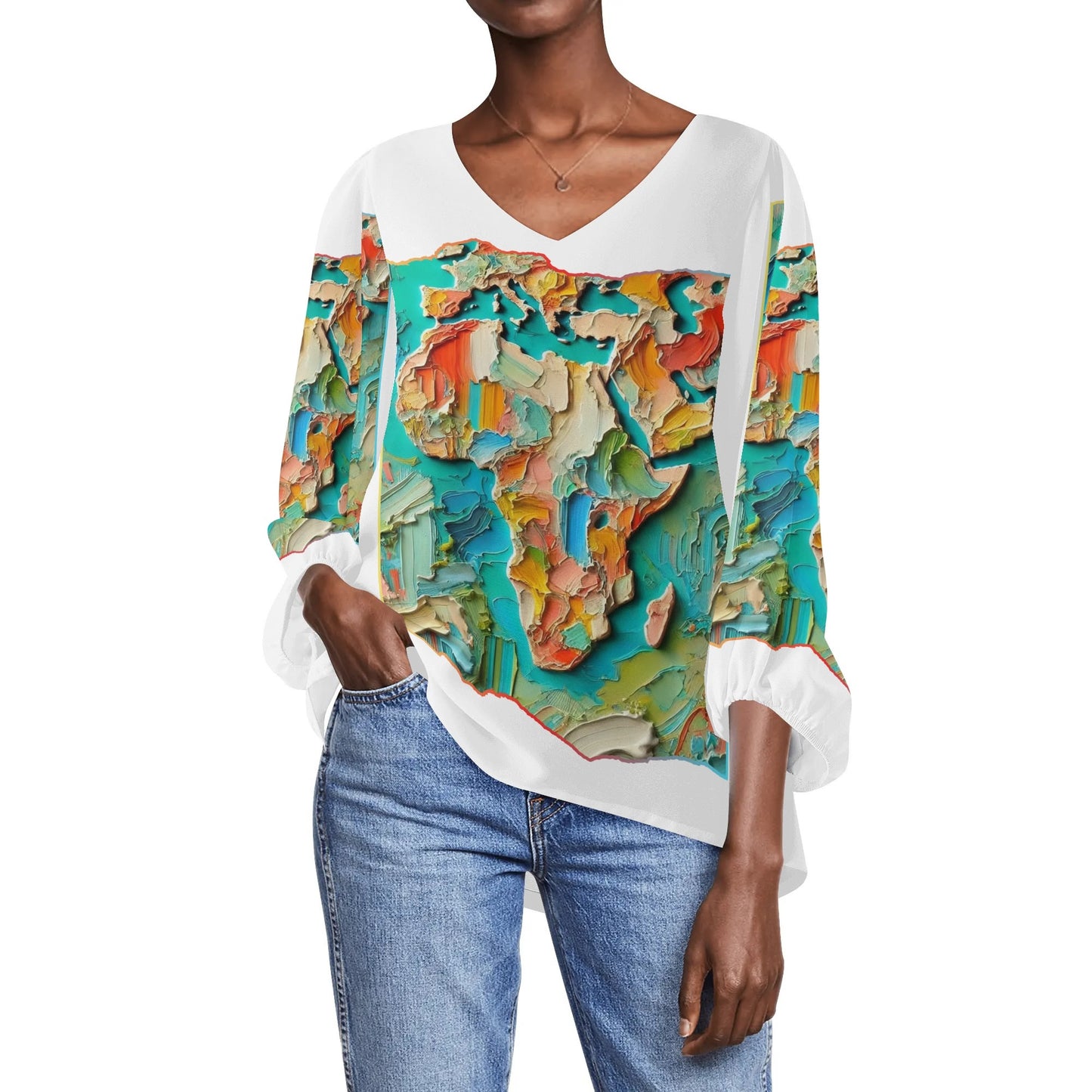 Womens Puffy Long-sleeve Chiffon Blouse "Africa"