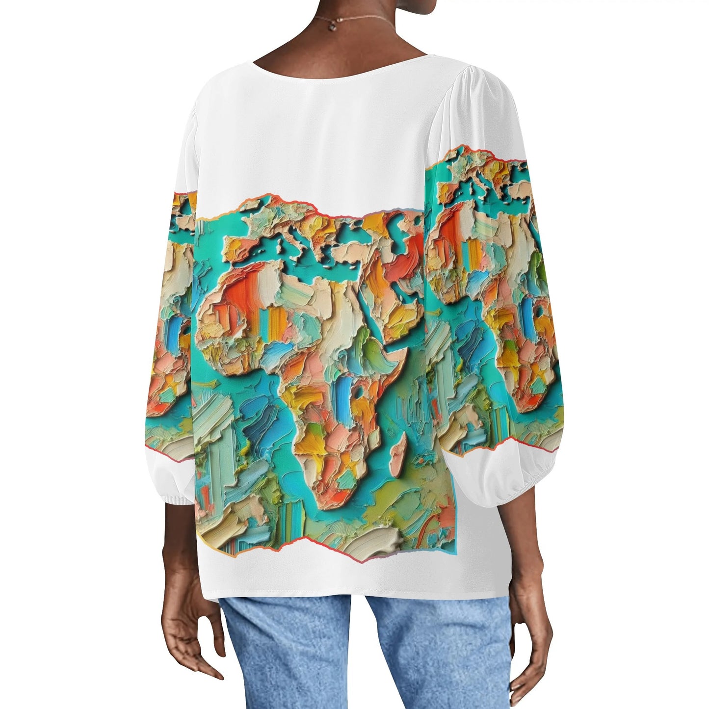 Womens Puffy Long-sleeve Chiffon Blouse "Africa"