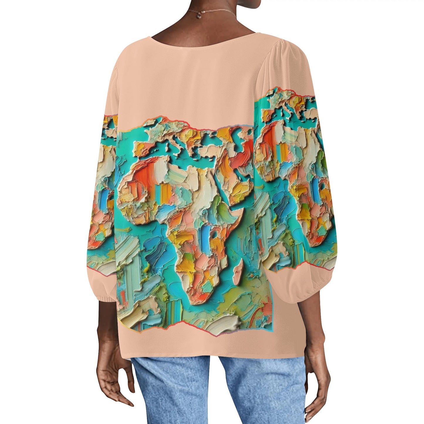 Womens Puffy Long-sleeve Chiffon Blouse "Africa"