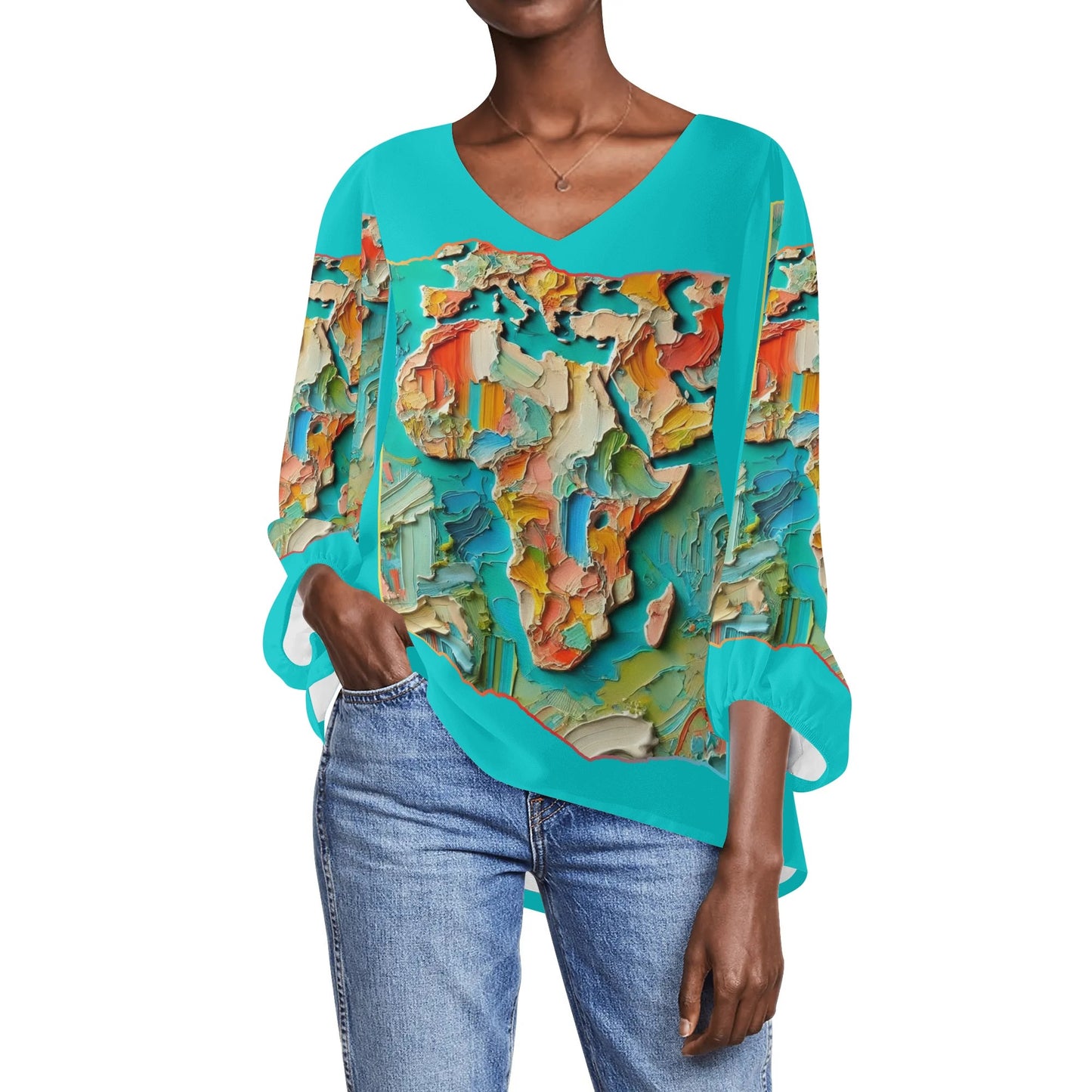 Womens Puffy Long-sleeve Chiffon Blouse "Africa"