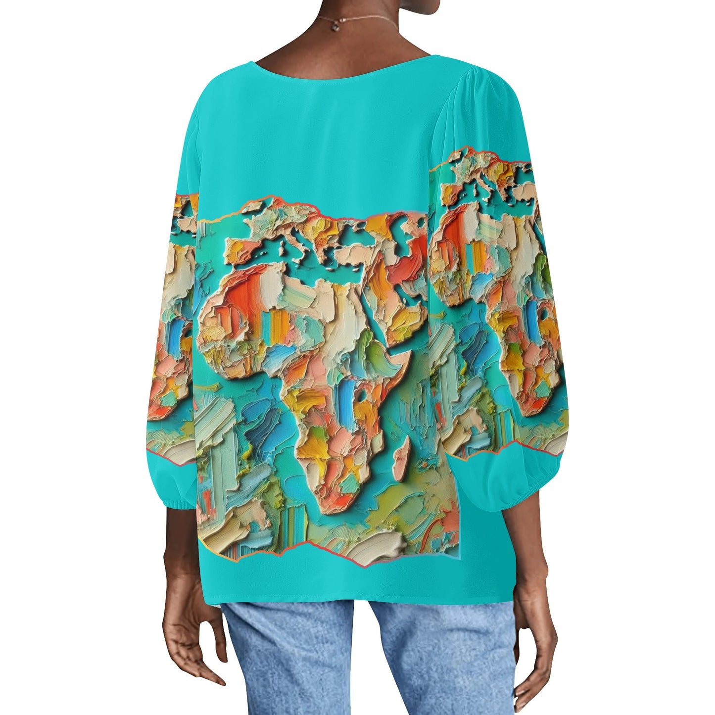 Womens Puffy Long-sleeve Chiffon Blouse "Africa"