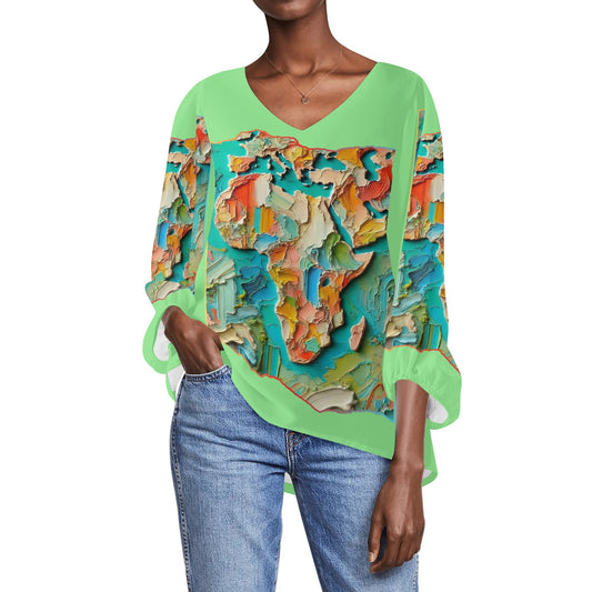 Womens Puffy Long-sleeve Chiffon Blouse "Africa"