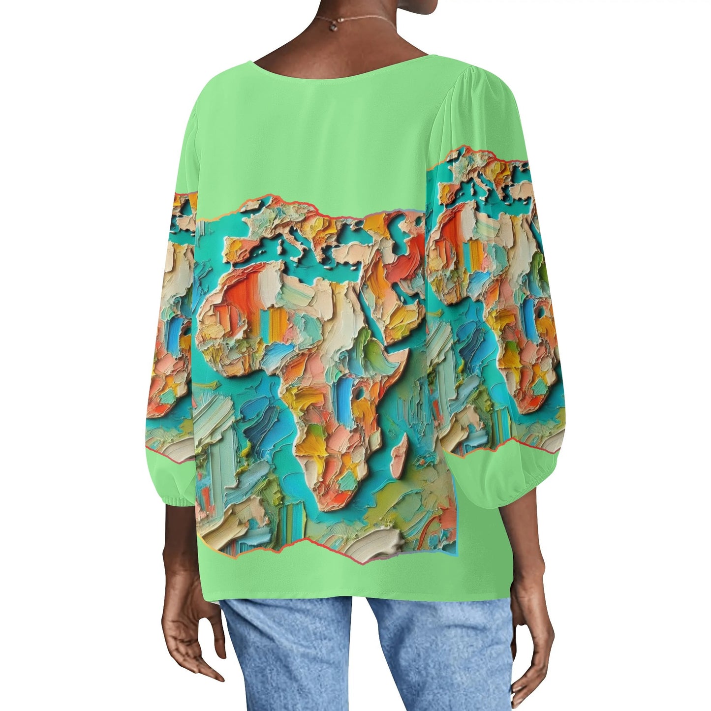 Womens Puffy Long-sleeve Chiffon Blouse "Africa"