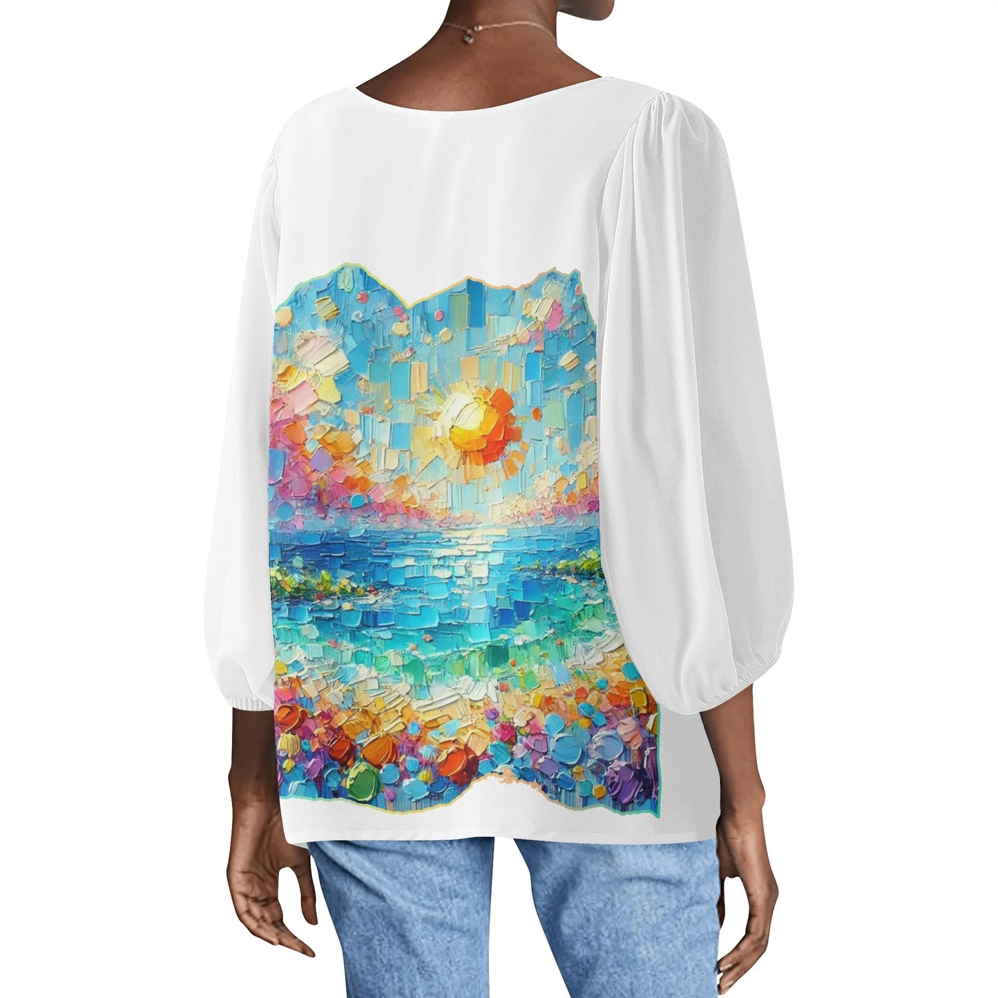 Womens Puffy Long-sleeve Chiffon Blouse "Beautiful Day"a