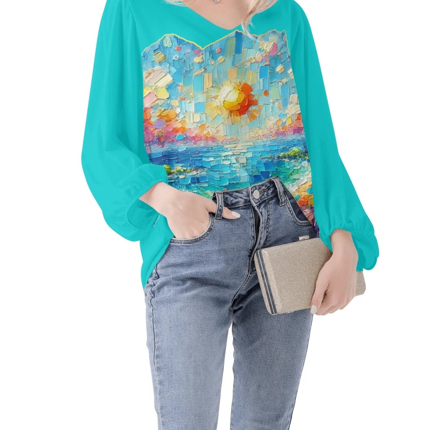 Womens Puffy Long-sleeve Chiffon Blouse "Beautiful Day"a