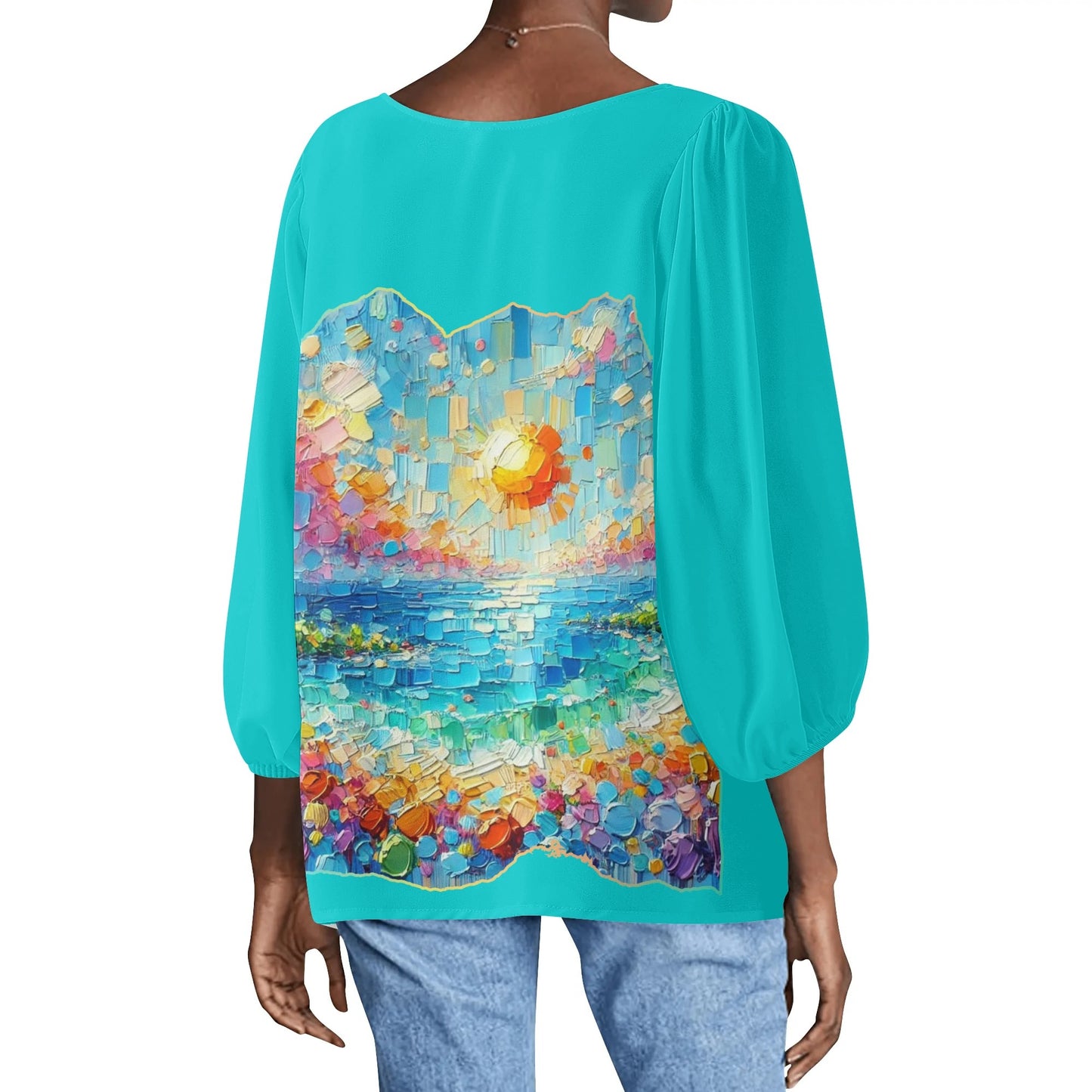 Womens Puffy Long-sleeve Chiffon Blouse "Beautiful Day"a