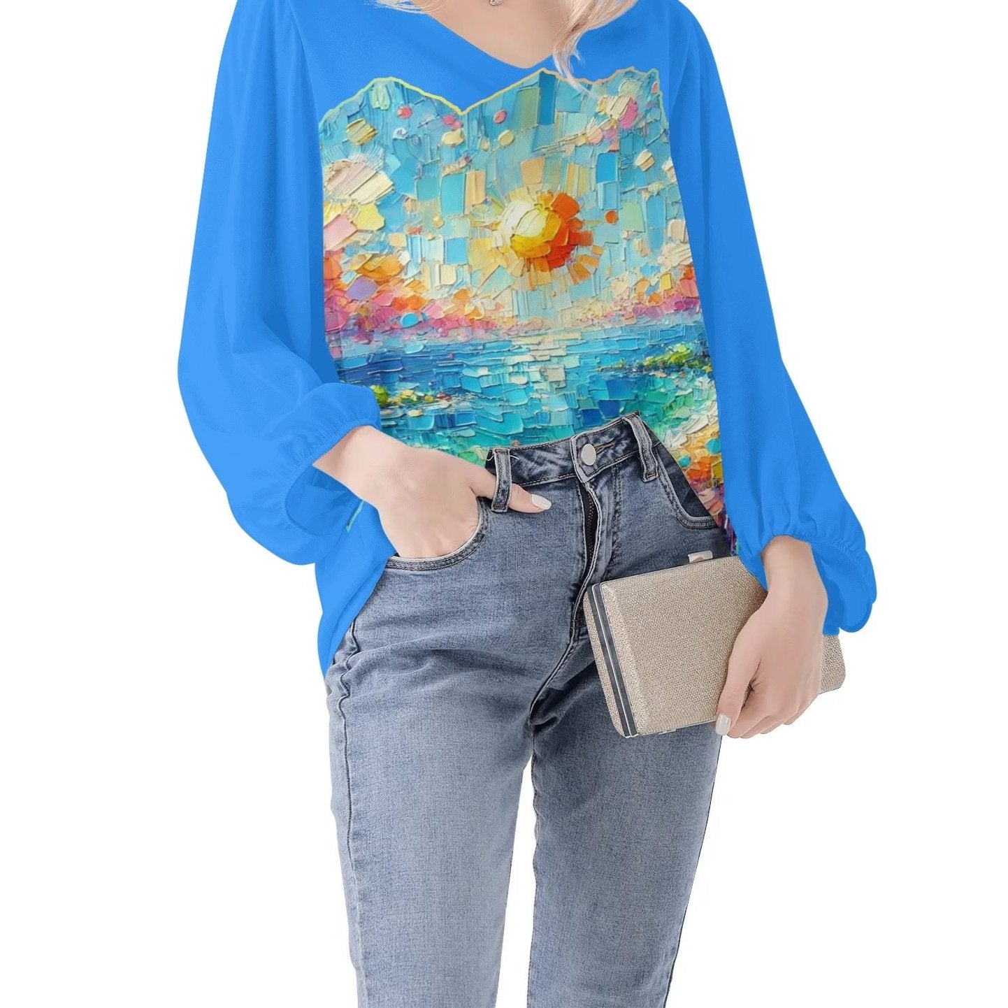 Womens Puffy Long-sleeve Chiffon Blouse "Beautiful Day"a