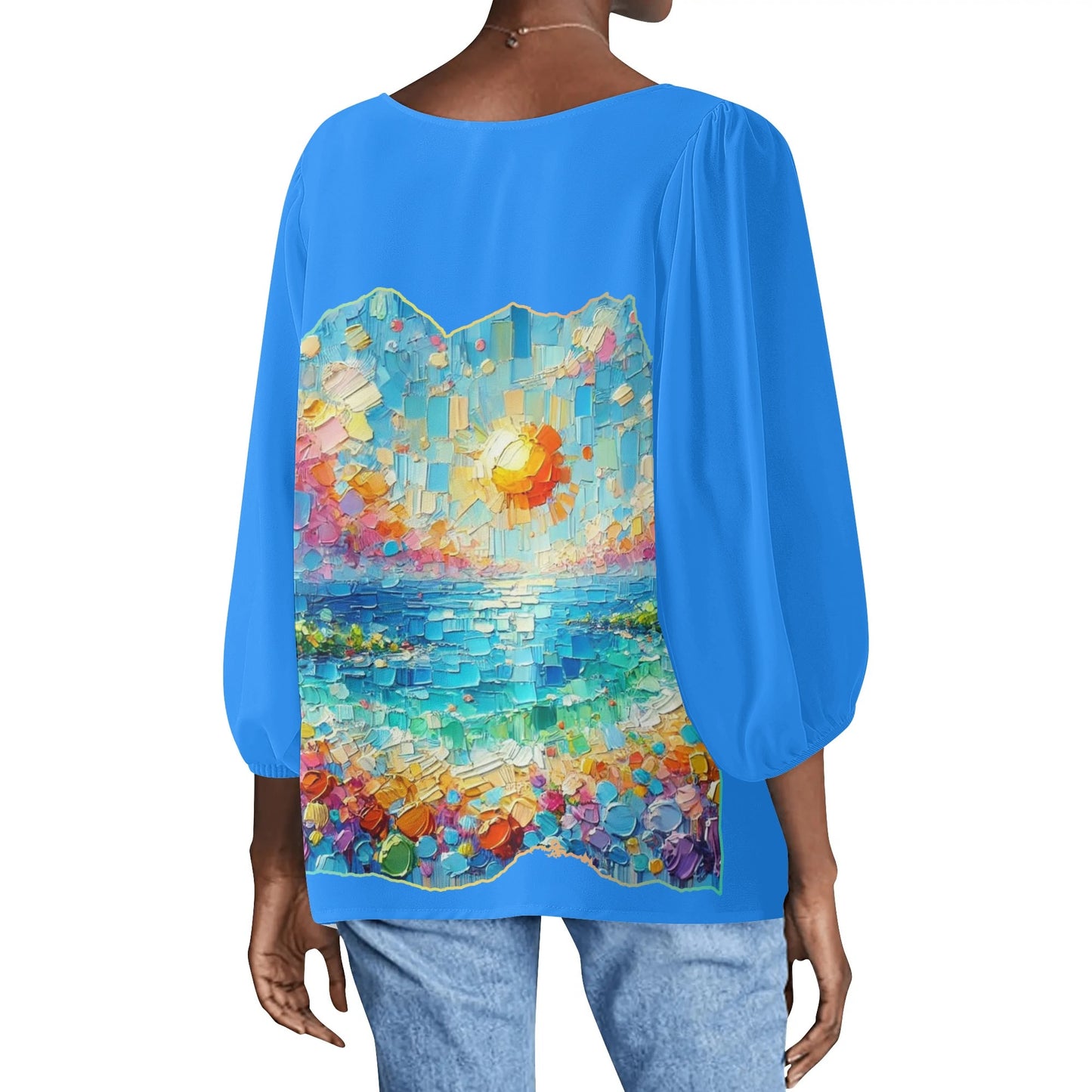 Womens Puffy Long-sleeve Chiffon Blouse "Beautiful Day"a