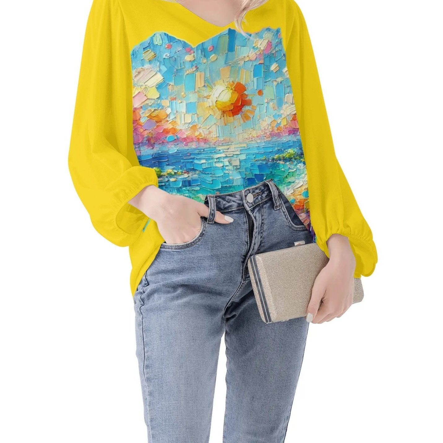 Womens Puffy Long-sleeve Chiffon Blouse "Beautiful Day"a