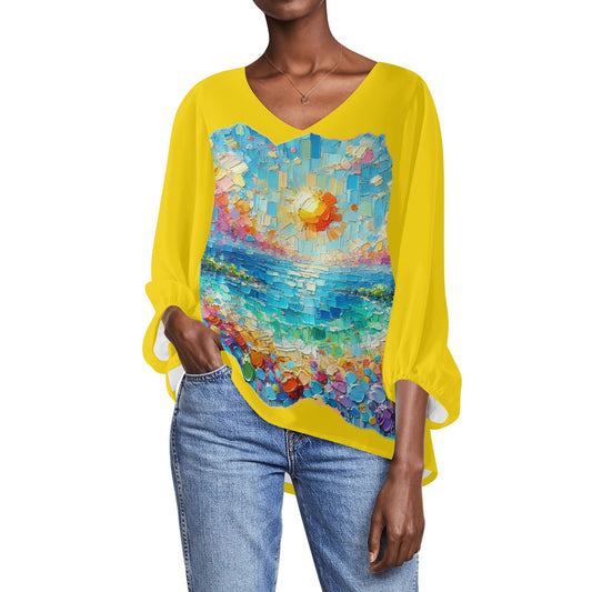 Womens Puffy Long-sleeve Chiffon Blouse "Beautiful Day"a