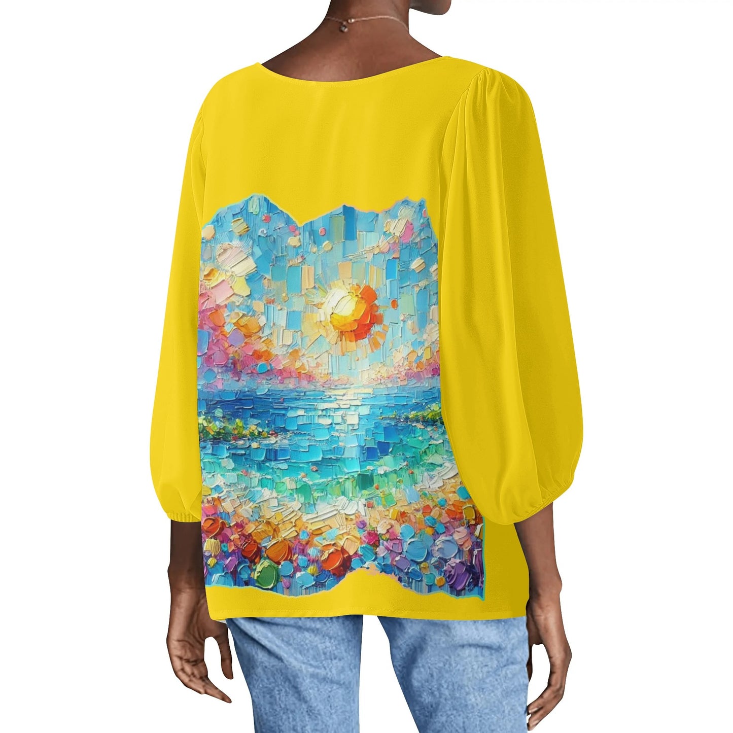 Womens Puffy Long-sleeve Chiffon Blouse "Beautiful Day"a