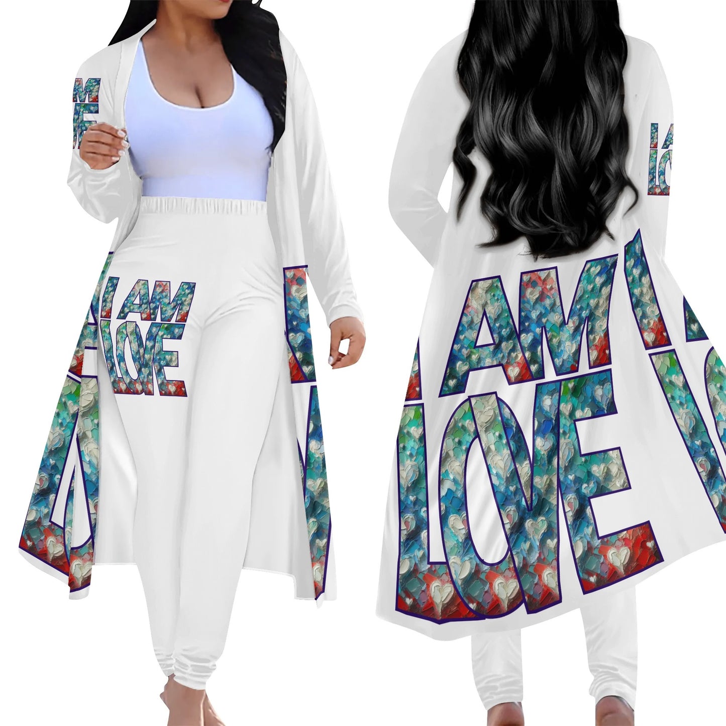 Long Sleeve Cardigan and Leggings Set "I Am Love"