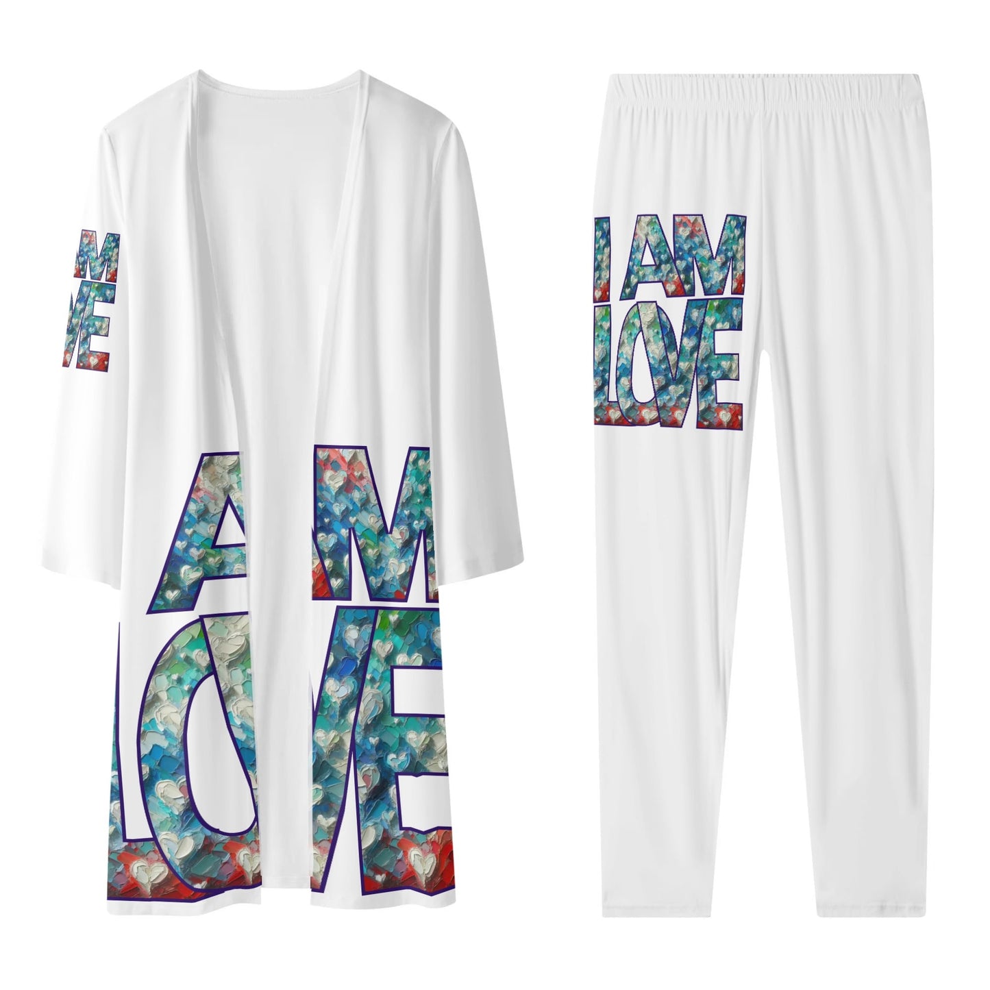 Long Sleeve Cardigan and Leggings Set "I Am Love"