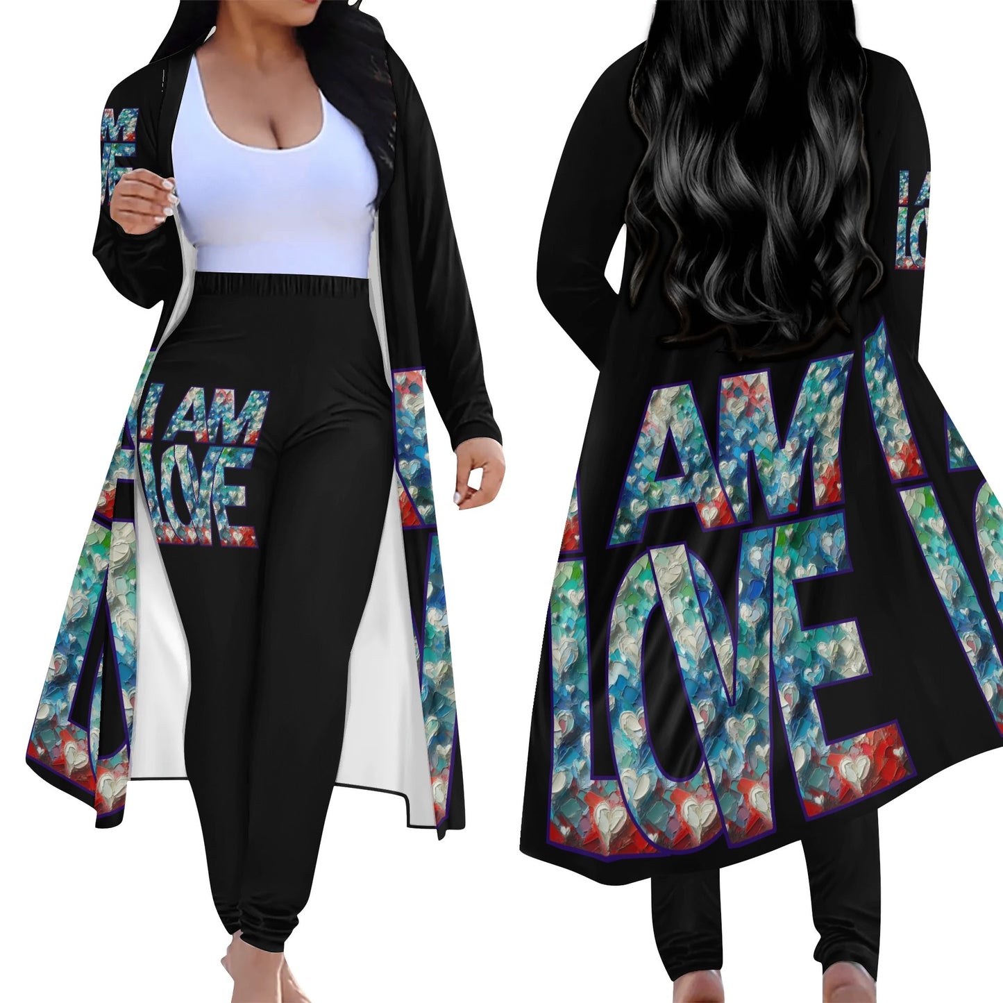 Long Sleeve Cardigan and Leggings Set "I Am Love"