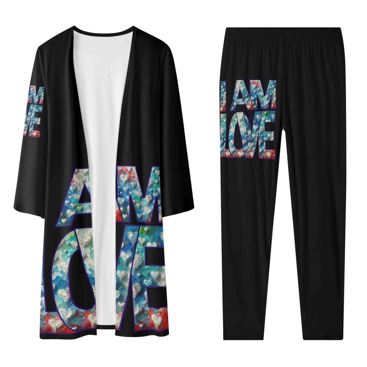 Long Sleeve Cardigan and Leggings Set "I Am Love"