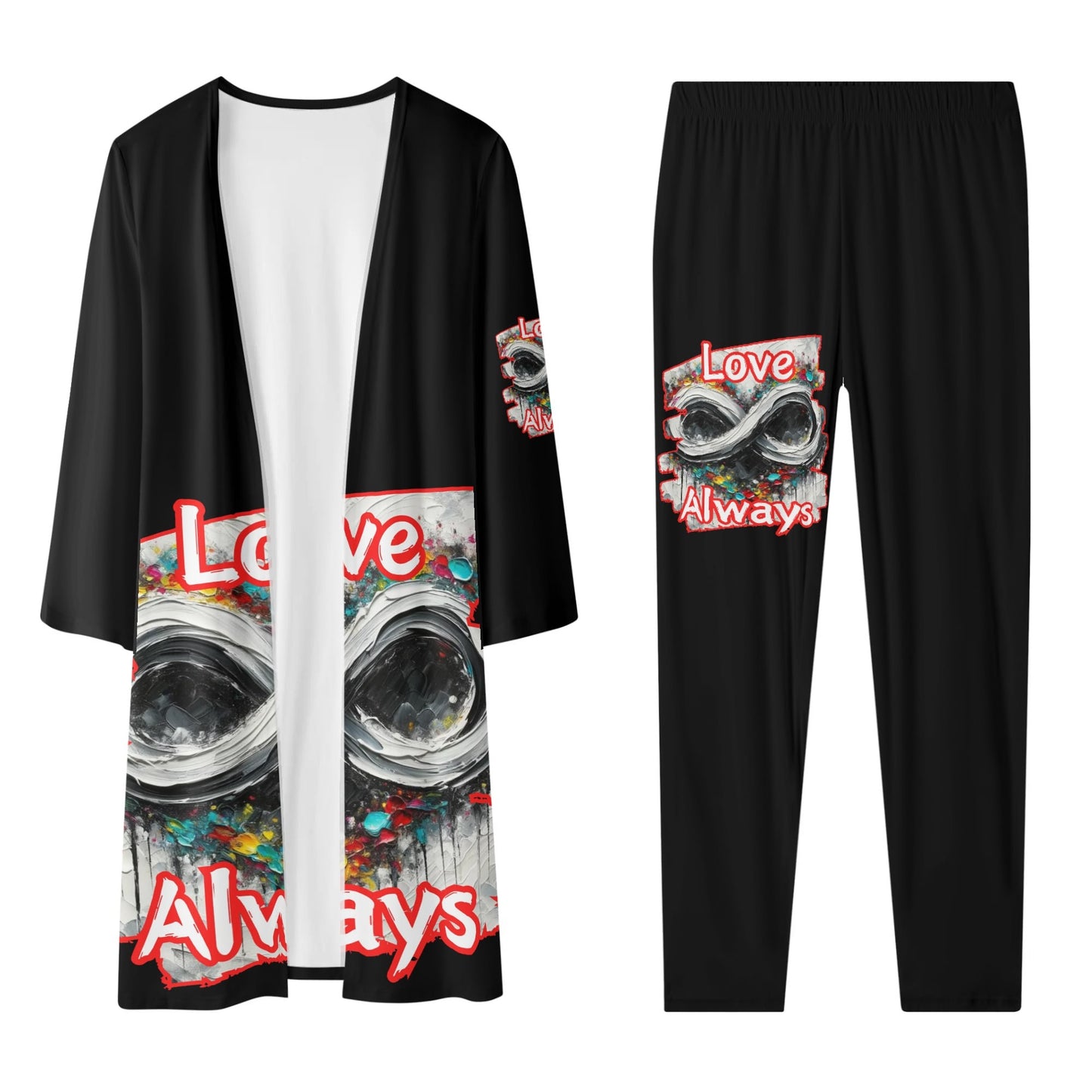 Long Sleeve Cardigan and Leggings Set "Love Always"