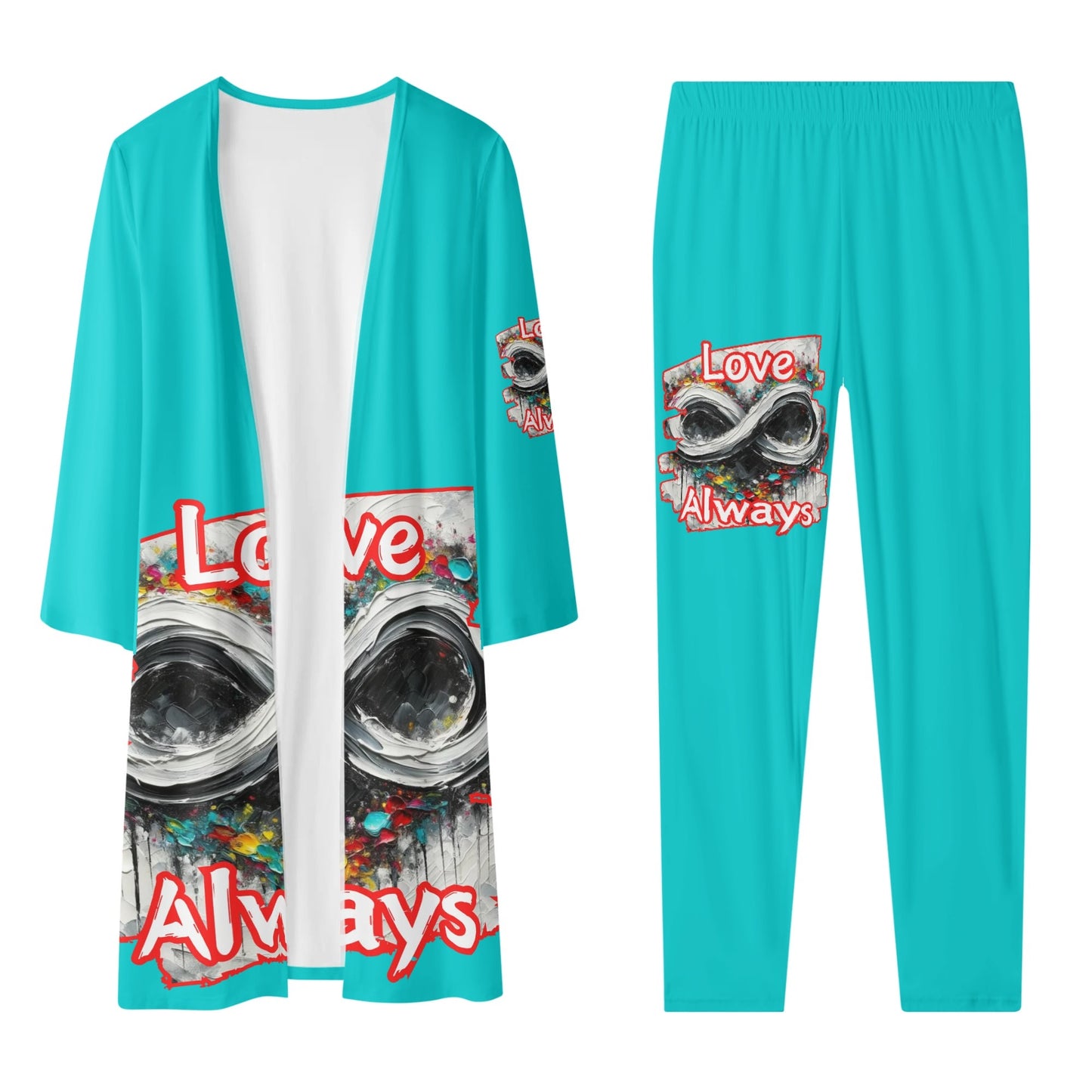 Long Sleeve Cardigan and Leggings Set "Love Always"